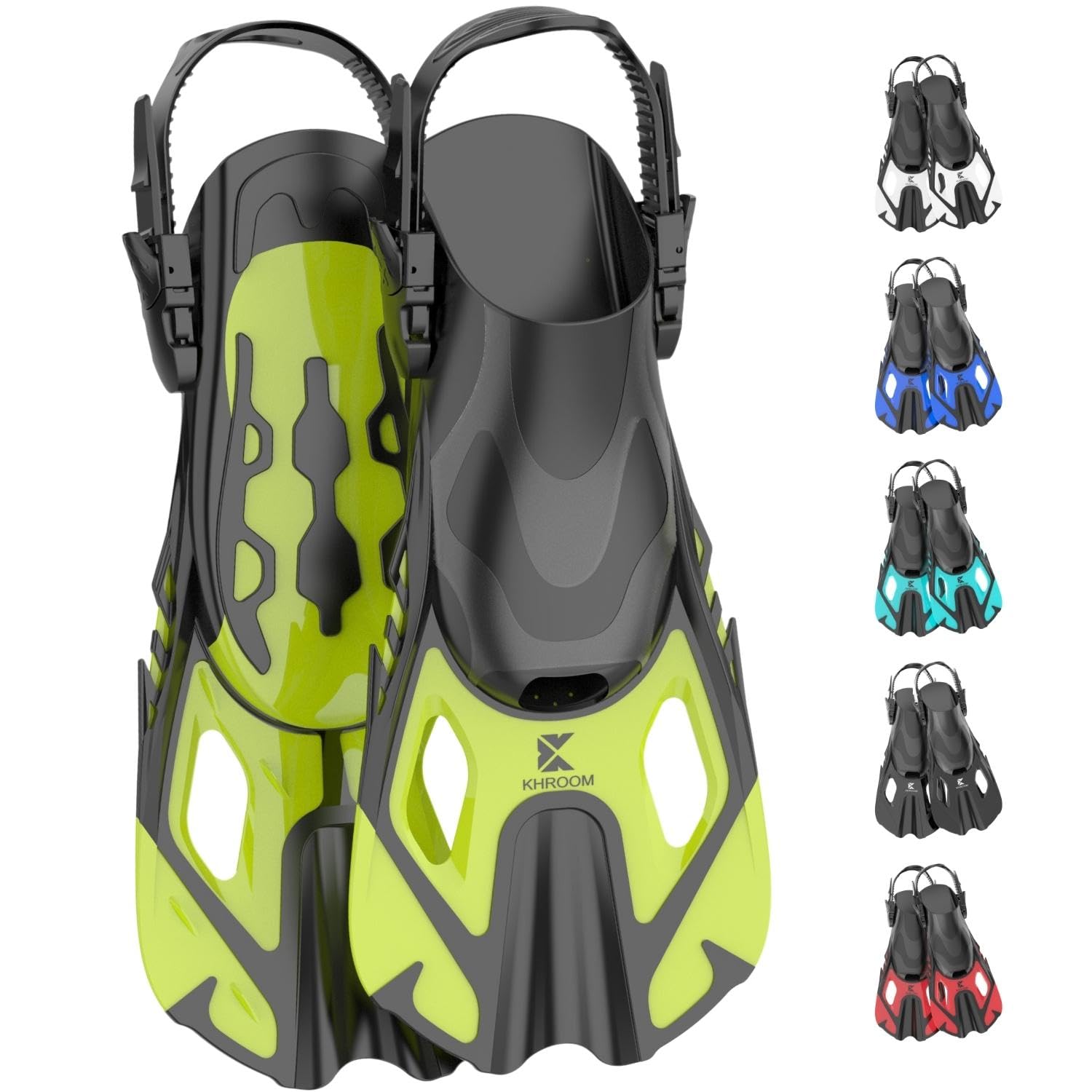 Khroom Aletas Cortas Adultos / niños Talla 32-47 | Aletas de Snorkel Ajustables Cortas | Aletas de natación Aletas Cortas para Snorkel | Aletas de Buceo Ajustables para Nadar / bucear