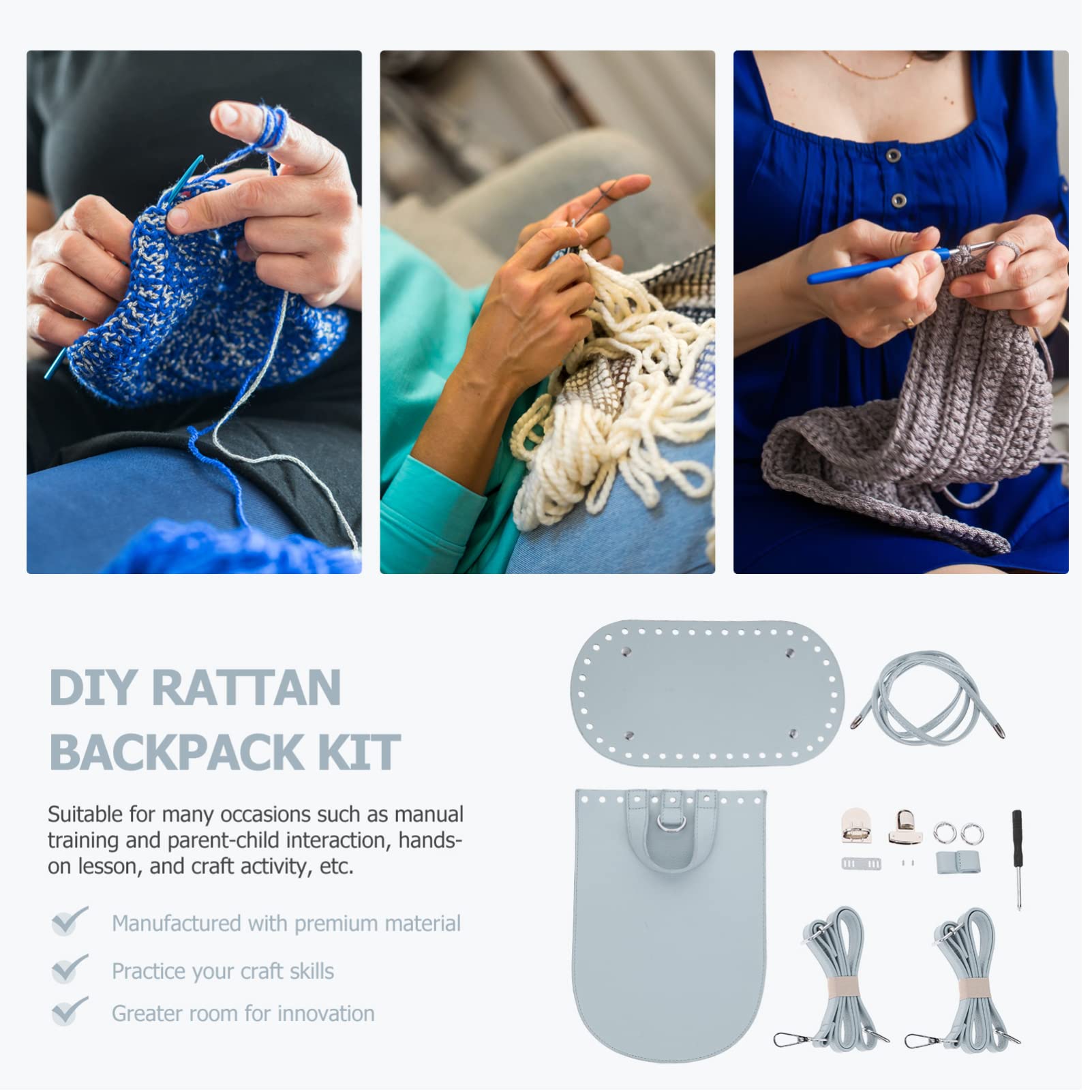 Abaodam Kit de Fabrication de Paquet à Dos à Tissage Semi Naturel en PU Accessoires Bandoulière, Matériel DIY pour Activité Créative Parent-garçon et Filles, 1 Set Complet