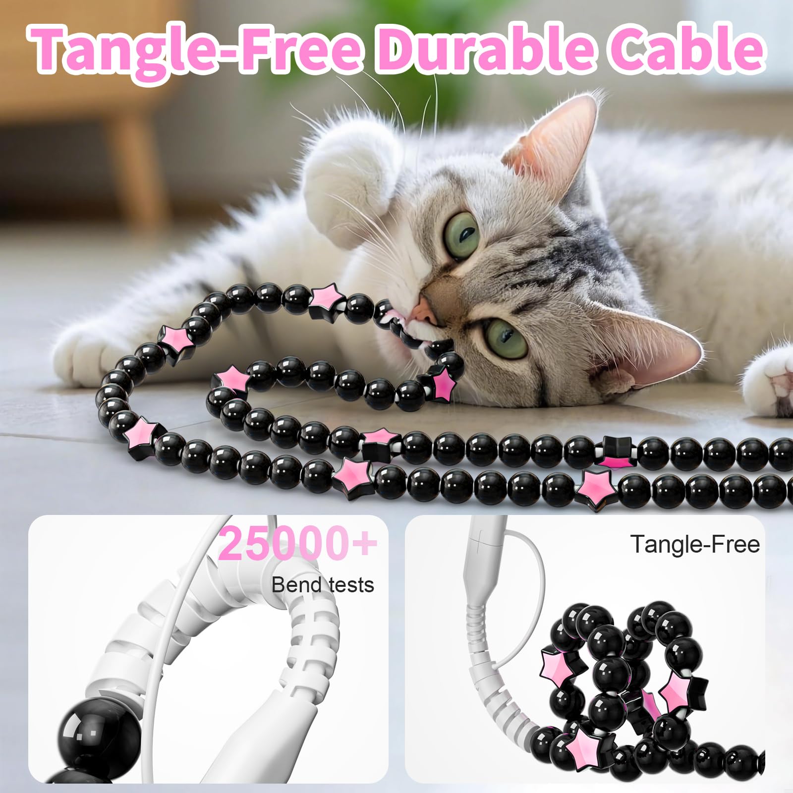 VOFUOE USB C Kabel für iPhone 17 Ladekabel USB A auf Typ C Kabel 2 in 1 Multi Ladekabel Star Beaded Charger Cable 3.3FT Fast Charging for iPhone 16/15, Galaxy S24/S25 Ultra-Black & Pink