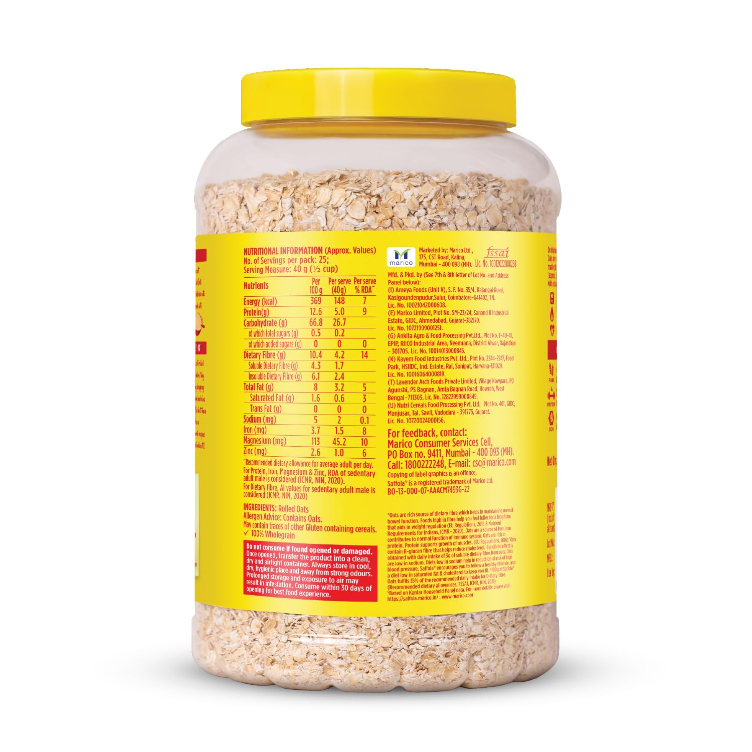 Saffola Rolled Oats | 1kg Jar | Soft & Creamy | Power of Protein, Iron & Fibre, Nutritious grain | No added sugar & Preservatives | Helps manage weight | Aids Digestion - Image 9 thumbnail