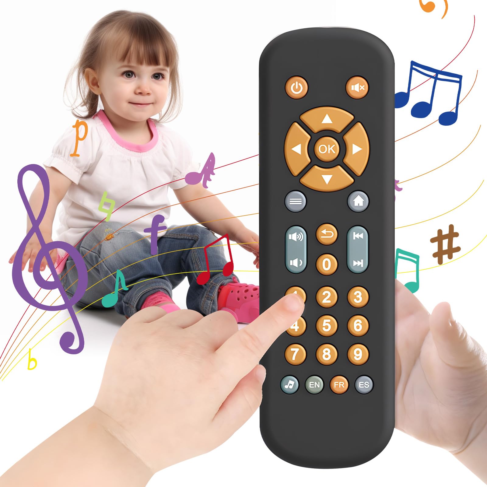 CotriYeecoX Baby Remote Control Toy - Lifelike TV Controller for Toddlers with Lights Sounds & Music, 3 Languages? Educational Gift for 18 Months+ Baby Boys & Girls - Toy Remote