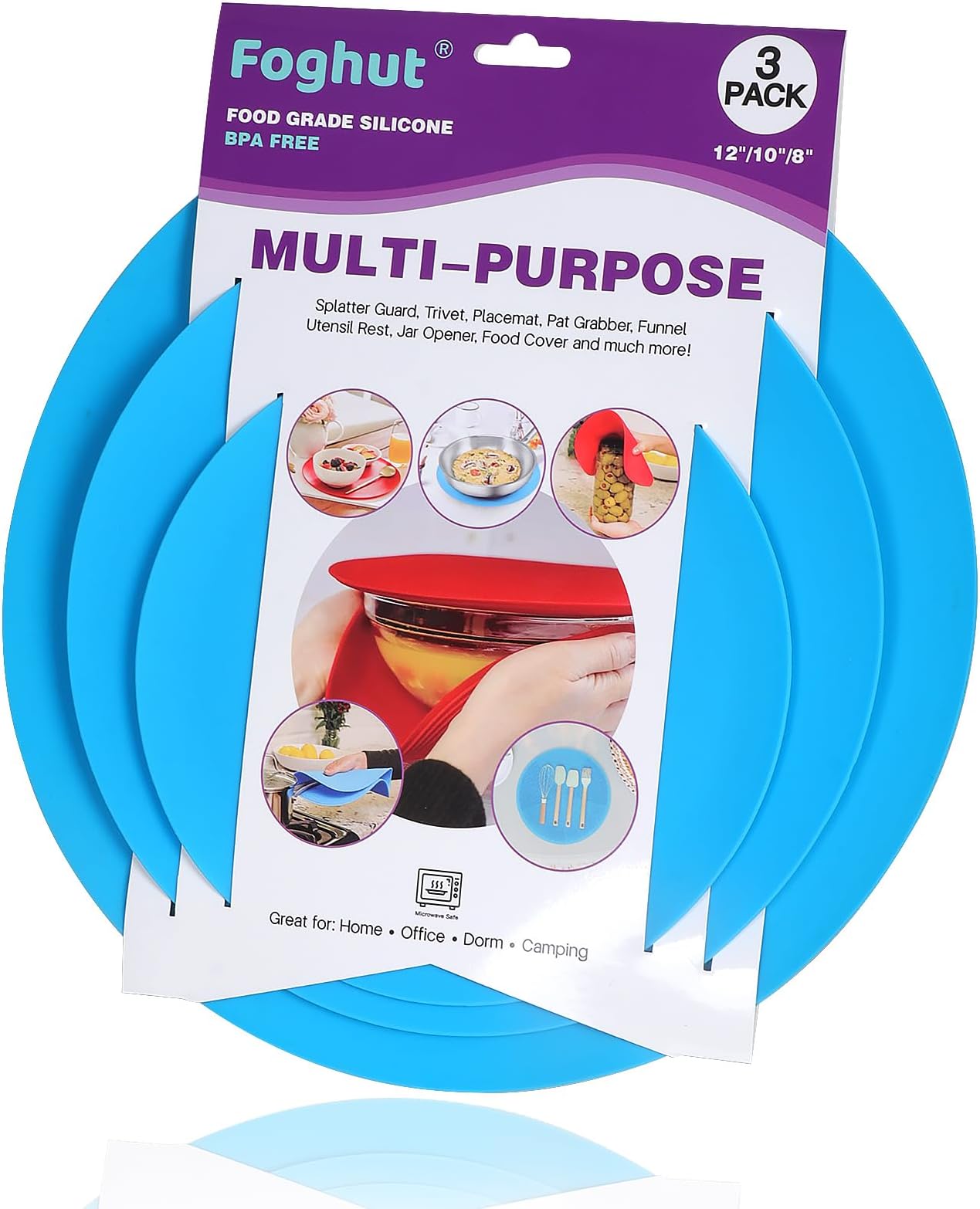 Multi-use Microwave Mat, 3 Pack Trivets, Hot Pad, Pot Holders, Place Mat, Utensils Rest, Silicone Cover Pad for Kitchen Counter (Non-Slip, Heat Resistant, Dishwasher Safe)