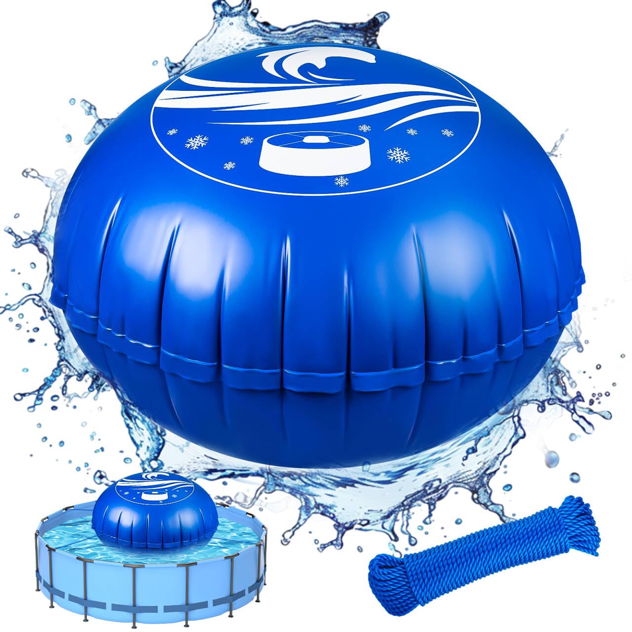 Poolkissen Winter Ø3,6m XXXL Luftkissen für Pool, mit Doppelnaht, 20m Seil, aufblasbares Überwinterungskissen für Poolabdeckung, Zubehör für Frost- und Wetterschutz