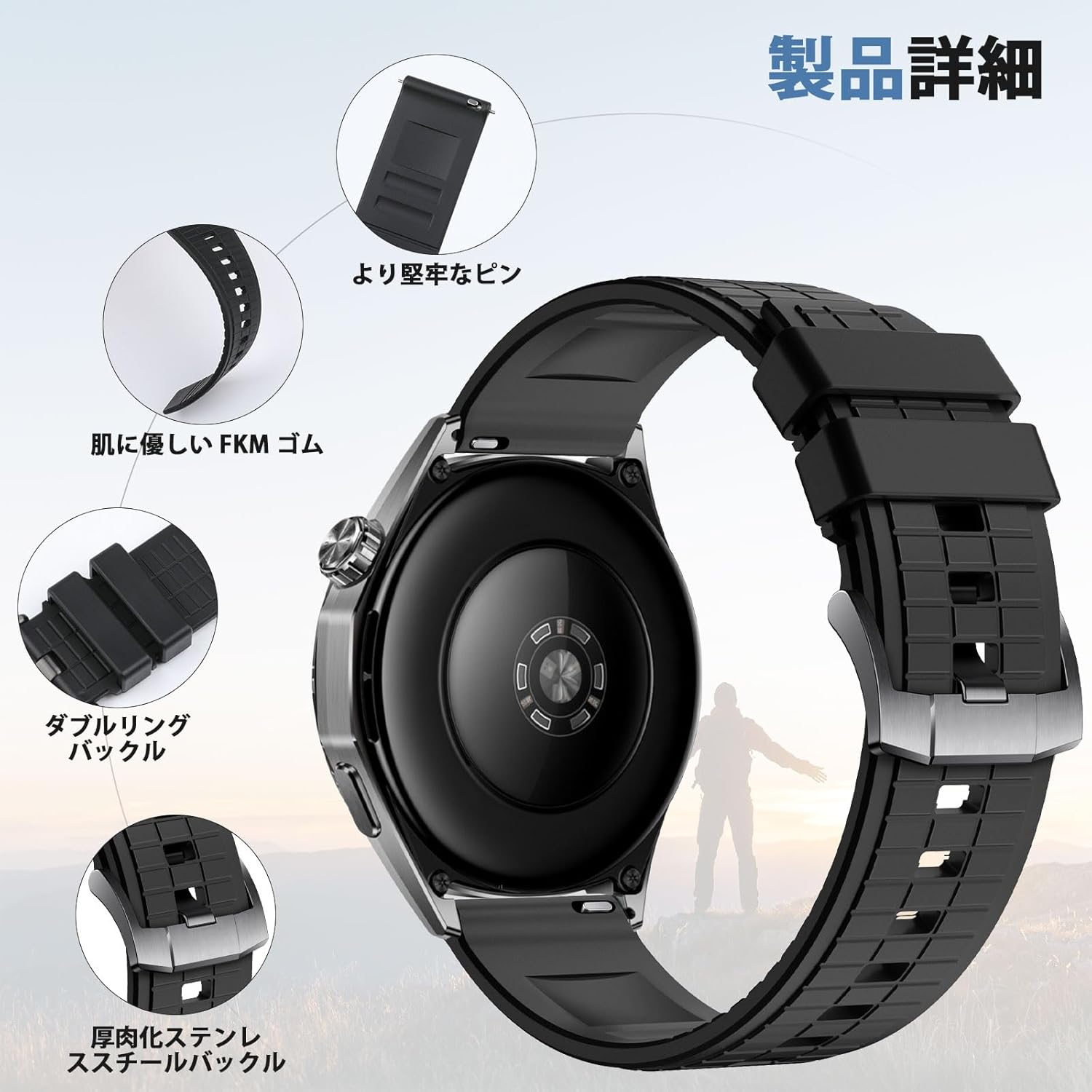 Amazon.co.jp: 22mm フッ素ゴム腕時計バンド Huawei Watch GT6 Pro/GT6