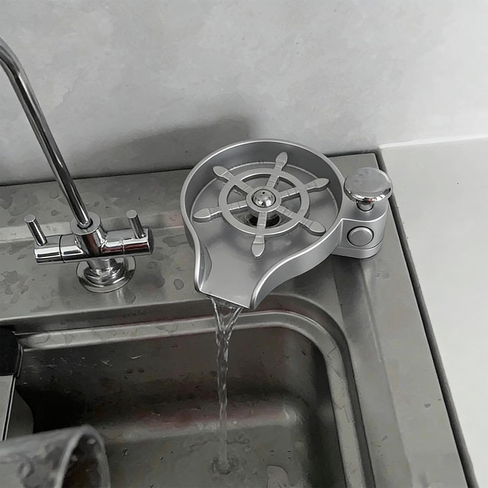 Enjuagador de Vasos para Fregadero de Cocina Herramienta de Acero | Enjuagador De Copas Para Vasos Botellas de Agua Jarras Copas de Vino y Tazas de Café