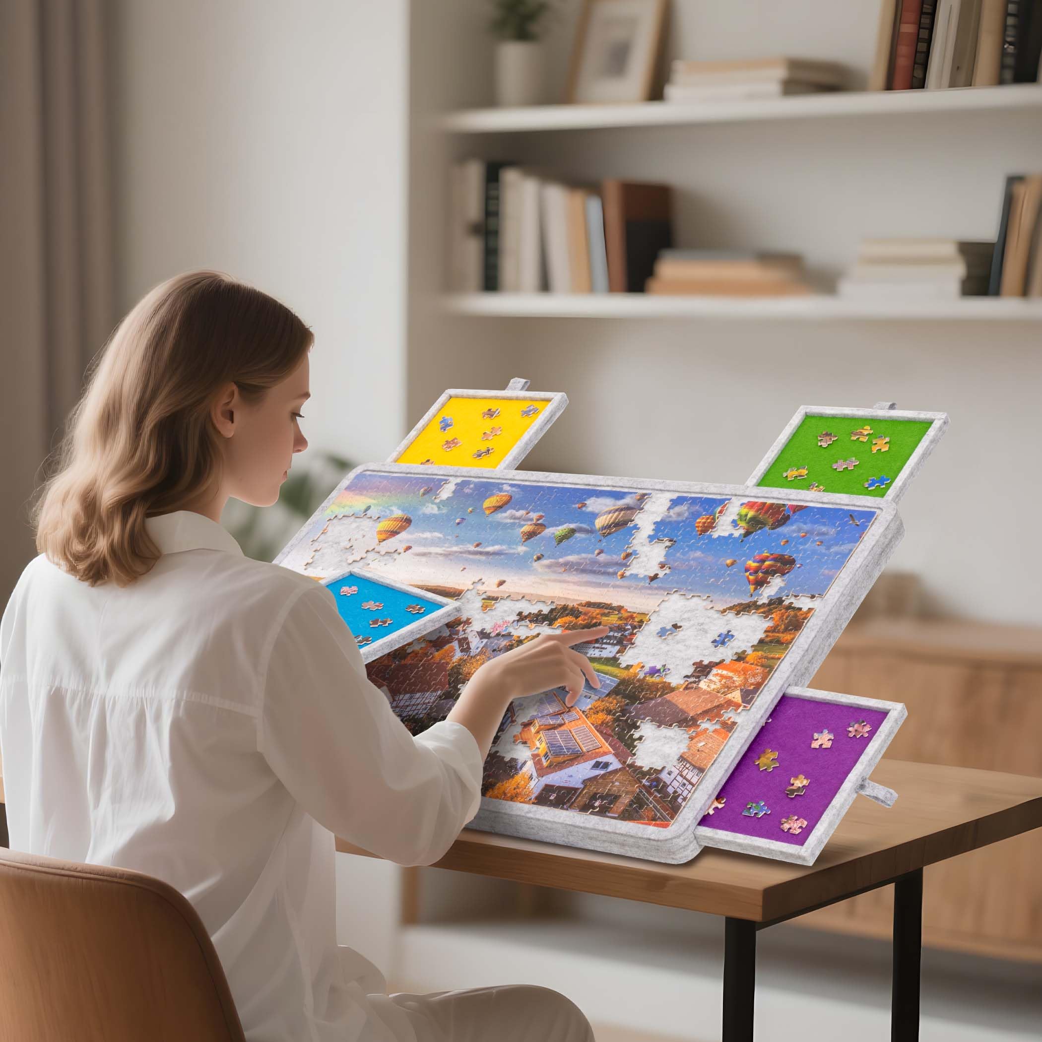 1000-teiliges Kipp-Puzzlebrett mit 4 bunten Schubladen und Abdeckung, Leichter und tragbarer Filz-Puzzle-Tisch mit integrierter Staffelei, 3 Neigungsoptionen, Puzzle-Aufbewahrung
