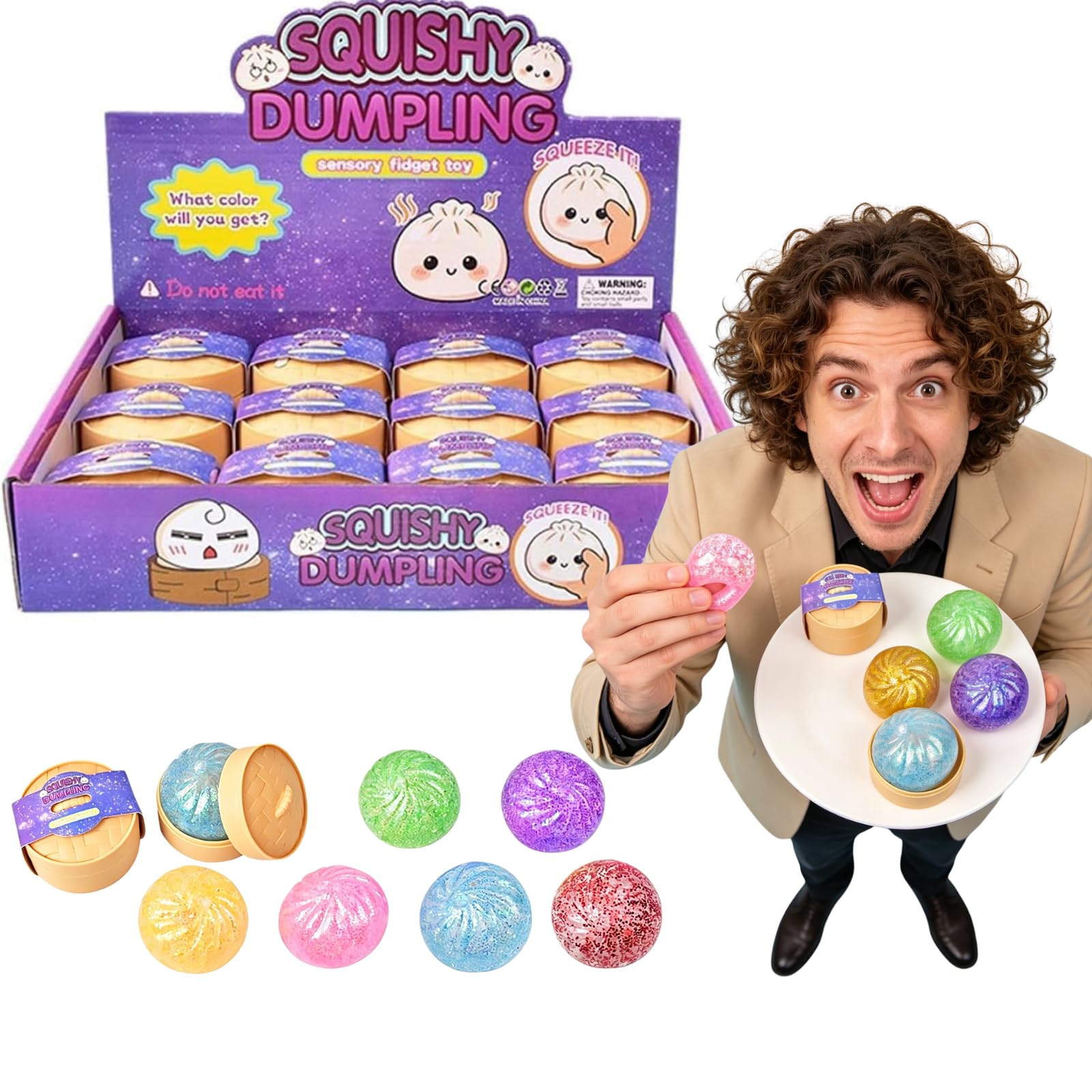 12pcs Dumpling Squishies Toy, Giant Glitter Dumpling Squeeze, Cute Soft Dumplings Shaped Toys for Relaxation Boys Girls Children Adults Students Home Office Classroom (Style-01) â image 1