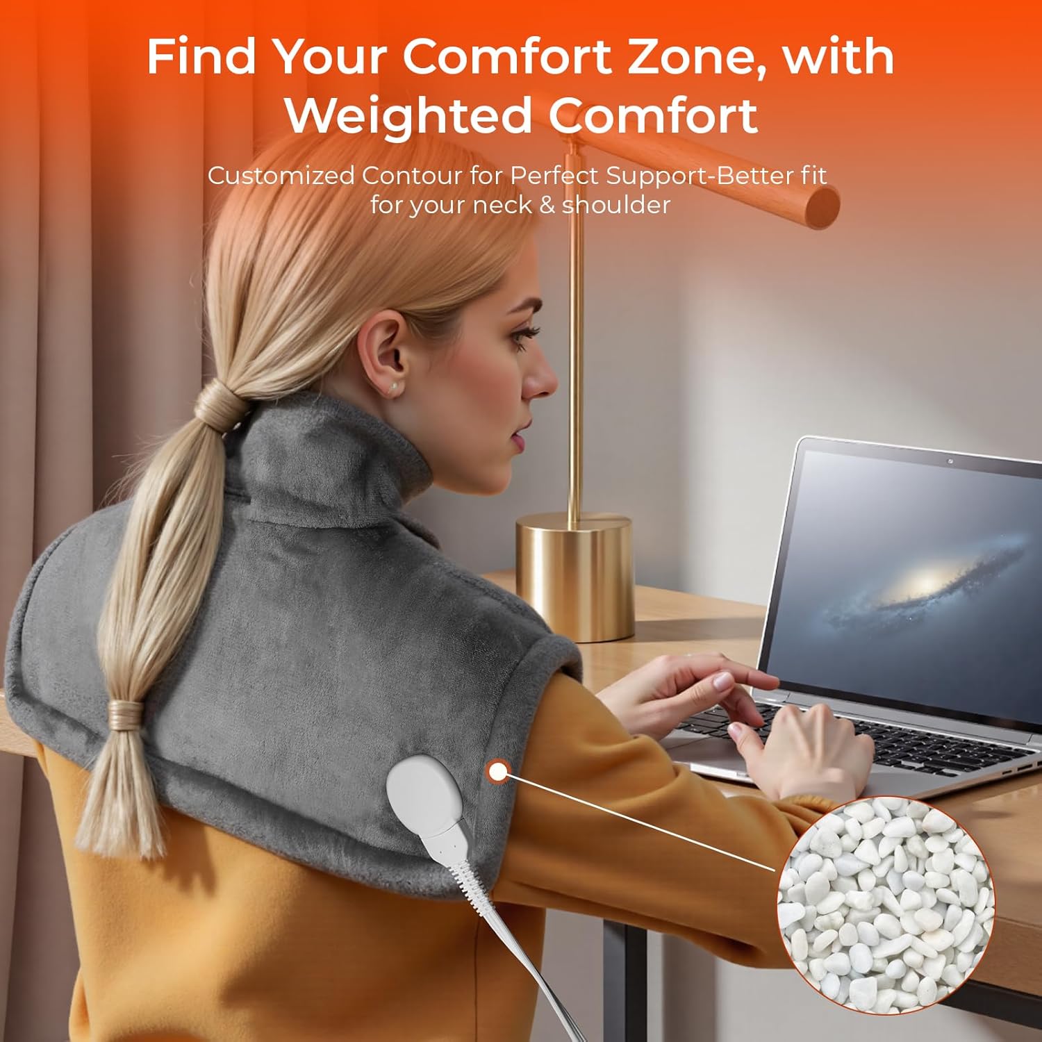 VAAGHANM Heating Pad: Electric Heat Pad for Neck & Shoulders & Back - Weighted Instant Heating Pads-6 Heat Options & 6 Auto Timer Mode- Gifts for Mom Women-Grey - Image 2