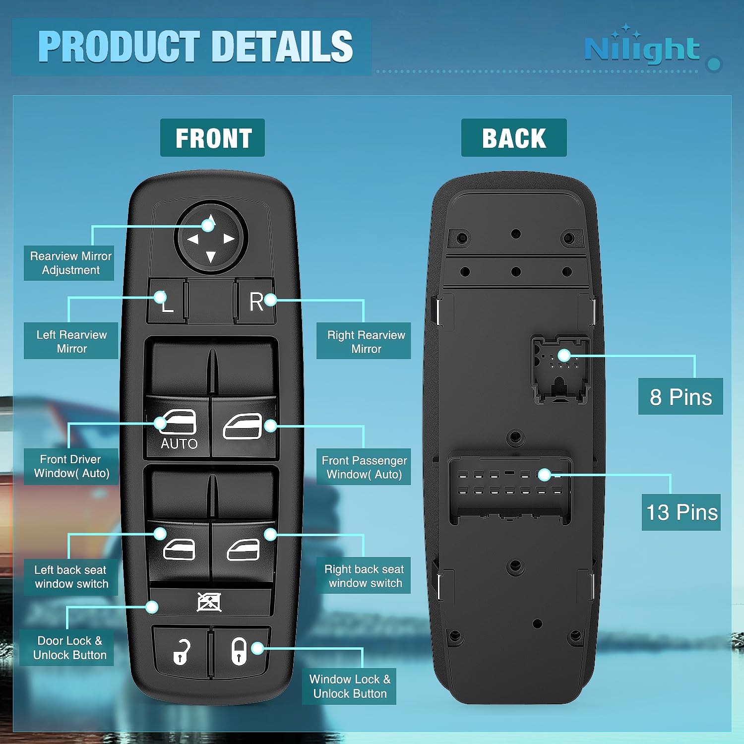 Nilight Power Master Window Switch Compatible with 2008 2009 2010 2011 2012 Jeep Liberty 2008-2012 Dodge Nitro 2009-2010 Dodge Journey Replacement Control Button Windows Switches
