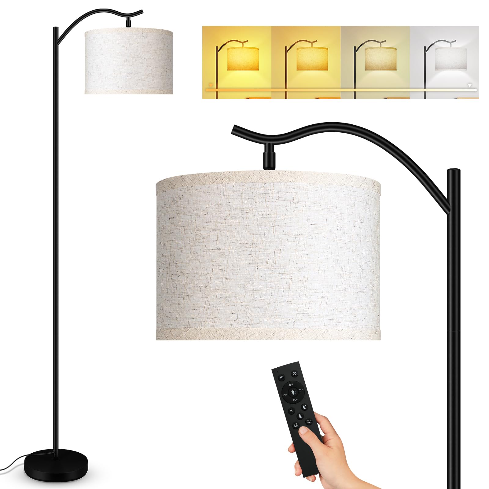 boostarea floor lamp for living room,arc floor lamp with remote control,stepless dimmable brightness & colors temperature 2700k-6500k,modern standing lamp for bedroom study room office,beige