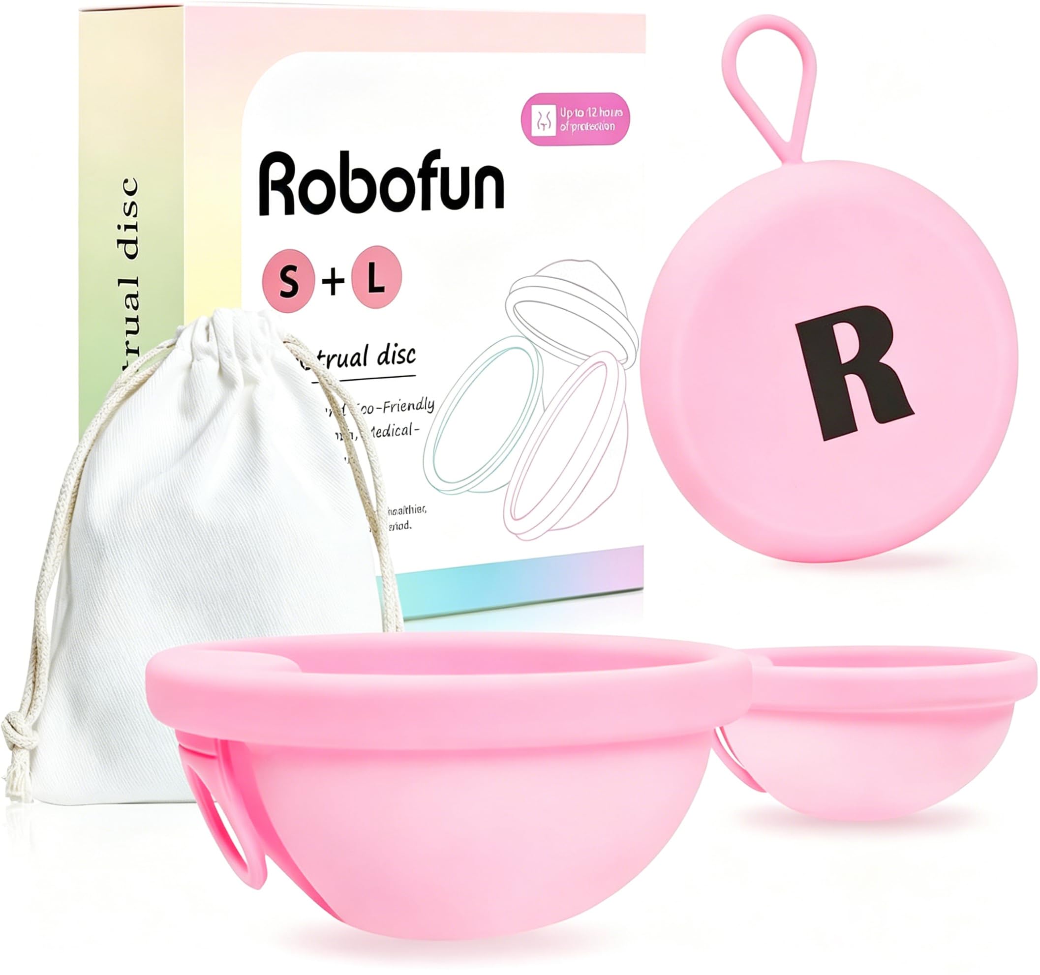 Disco Menstrual, 2 Piezas (S+L) – Copa Menstrual Reutilizable de Silicona Médica 100% para Todas los Períodos Menstruales, Sin Peligro para el Deporte y la Natación - Rosa