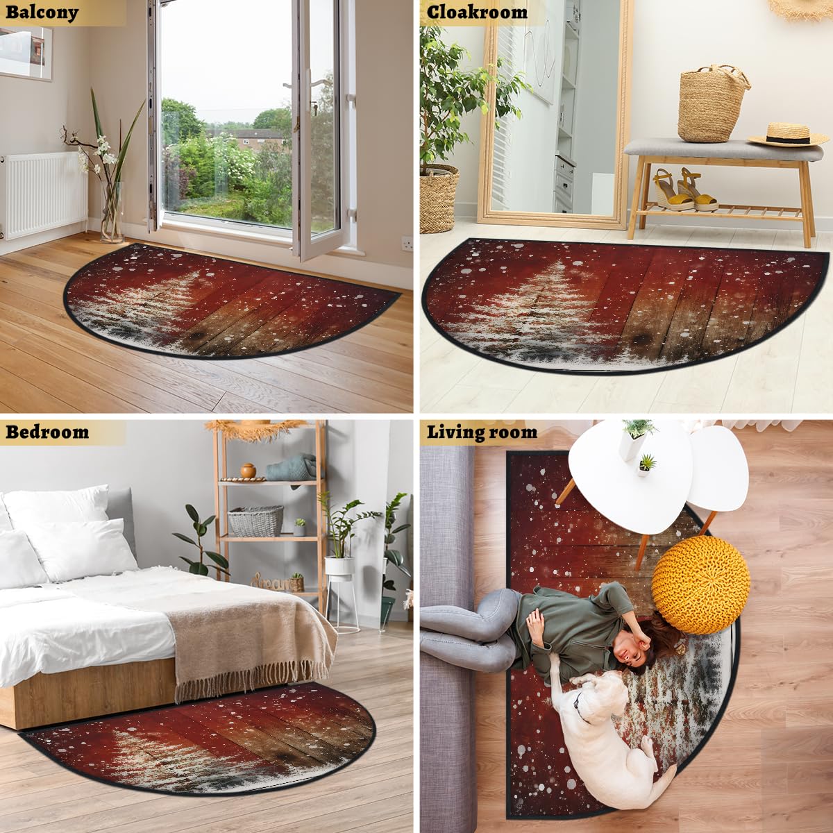 Mexpekil Paillasson en demi-lune en bois rustique pour intérieur et extérieur - Lavable - Absorbant la saleté - 100 x 160 cm