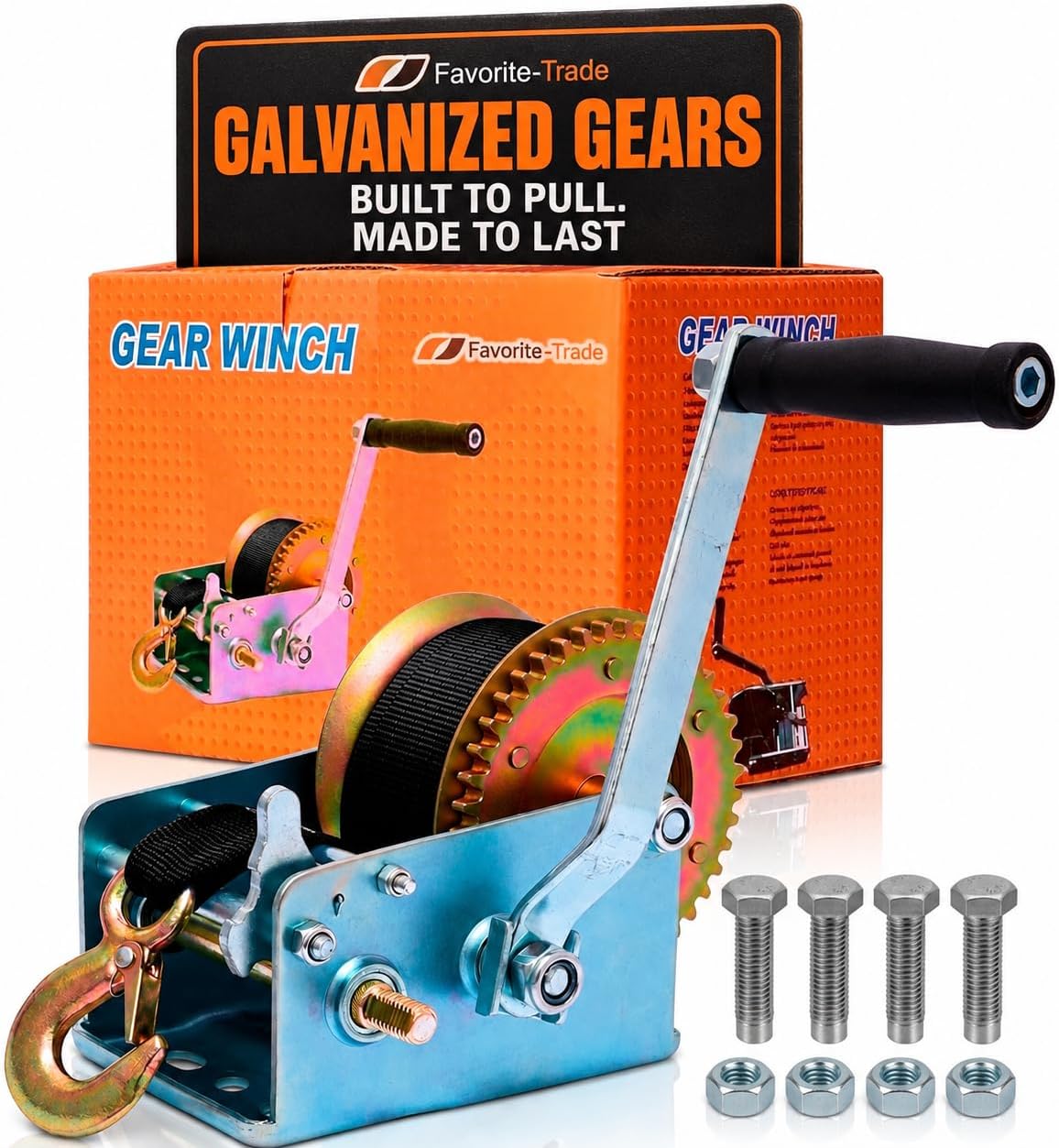 Boat Trailer Winch with Strap, 2-Speed 3500 lb Hand Winch for Boat, ATV, RV