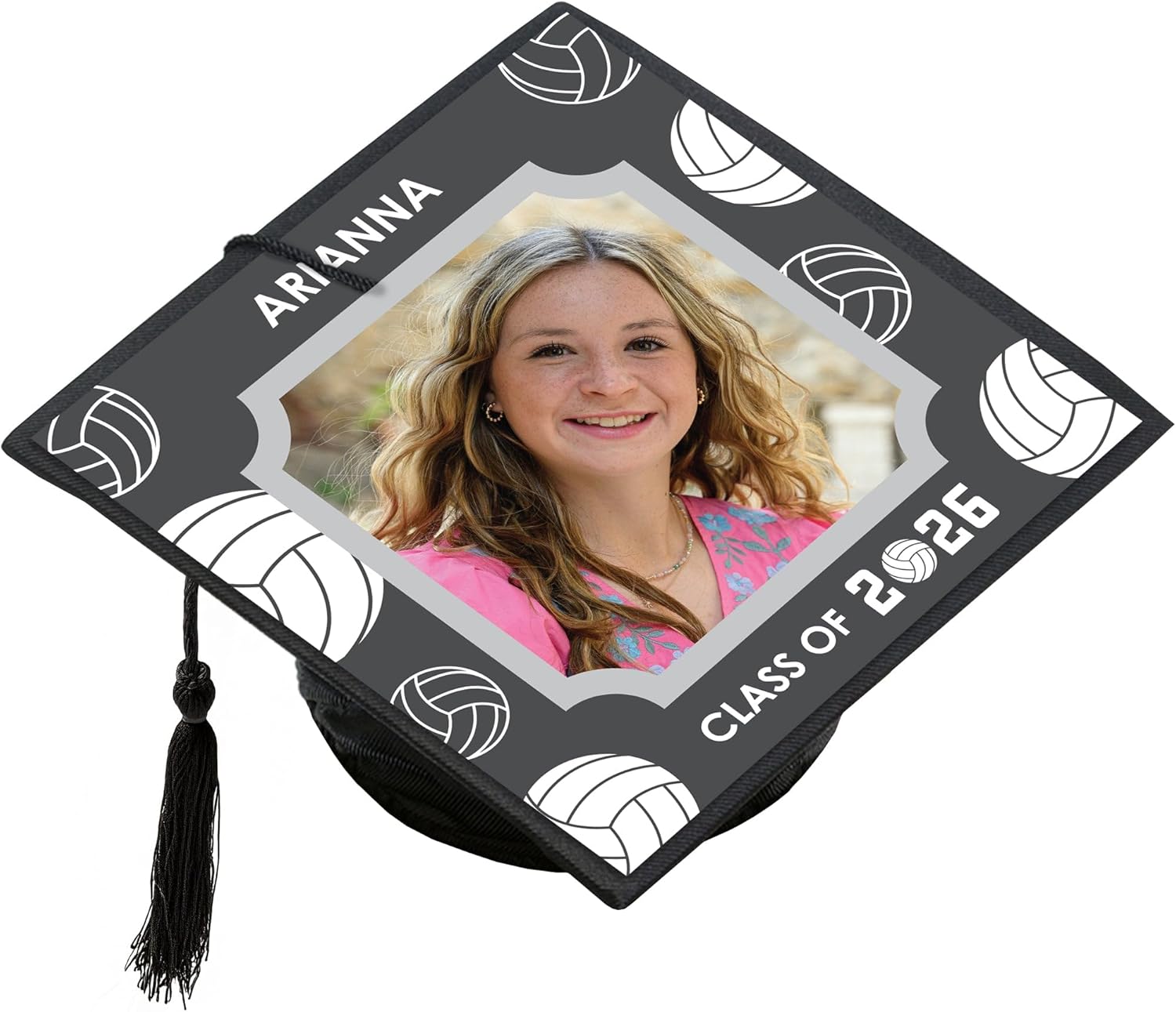 Big Dot of Happiness Custom Photo Volleyball 2026 Grad Cap Cover, Personalized Graduation Cap Decorations Kit for High School or College - 1 Count
