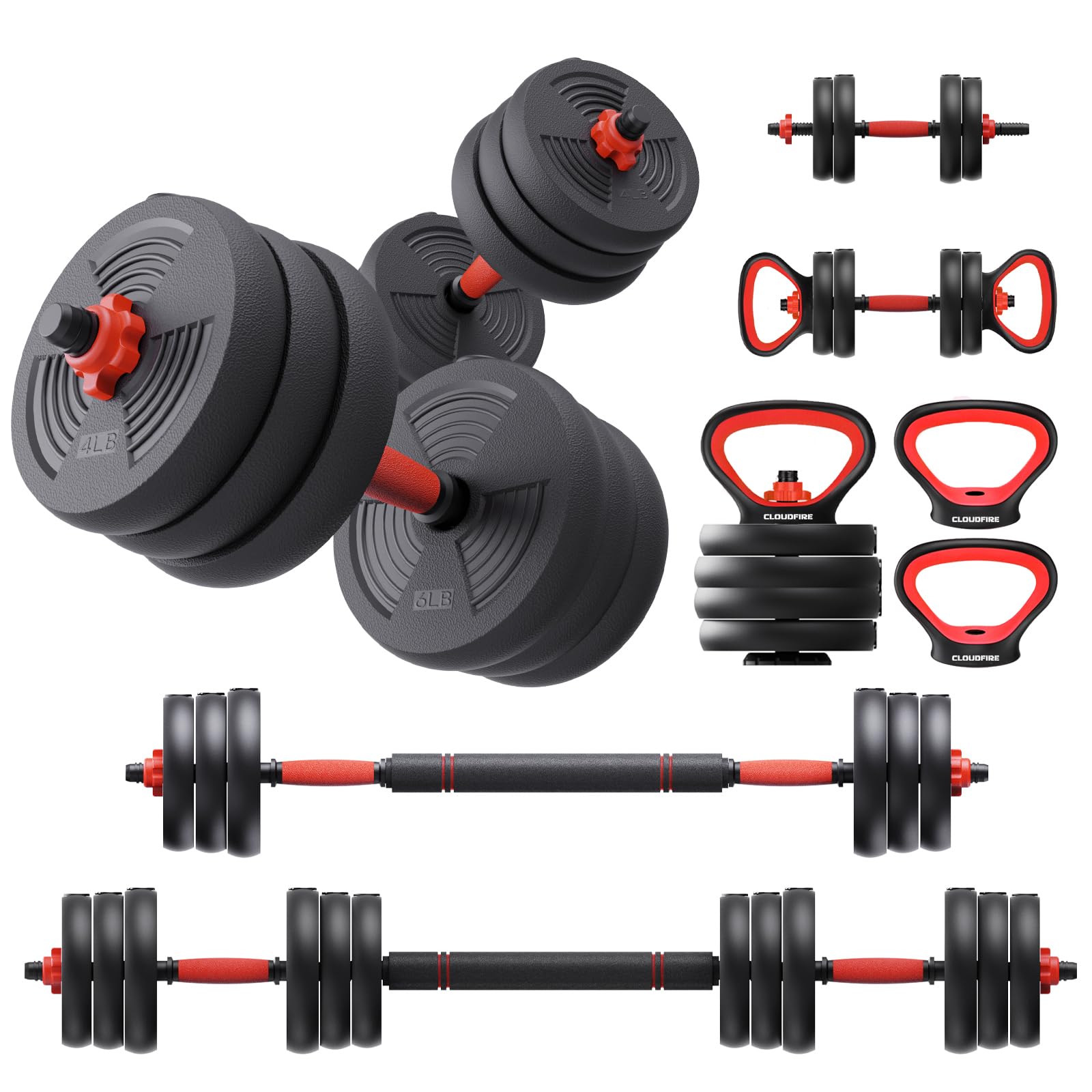 Adjustable Dumbbells Set, 60LB Free Weights set with Connector, 5 in 1 Dumbbell Set used as Kettlebells, Barbell, Push up Stand, Fitness Exercise for Home Gym Suitable Men/Women