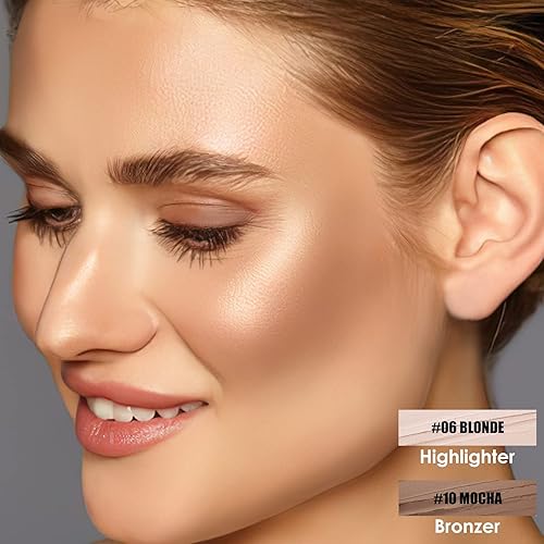 Vista 45 de FOCALLURE 2 barras de base de contorno, resaltador y bolígrafo bronceador, lápiz iluminador y sombra, maquillaje de larga duración, barra de recorte