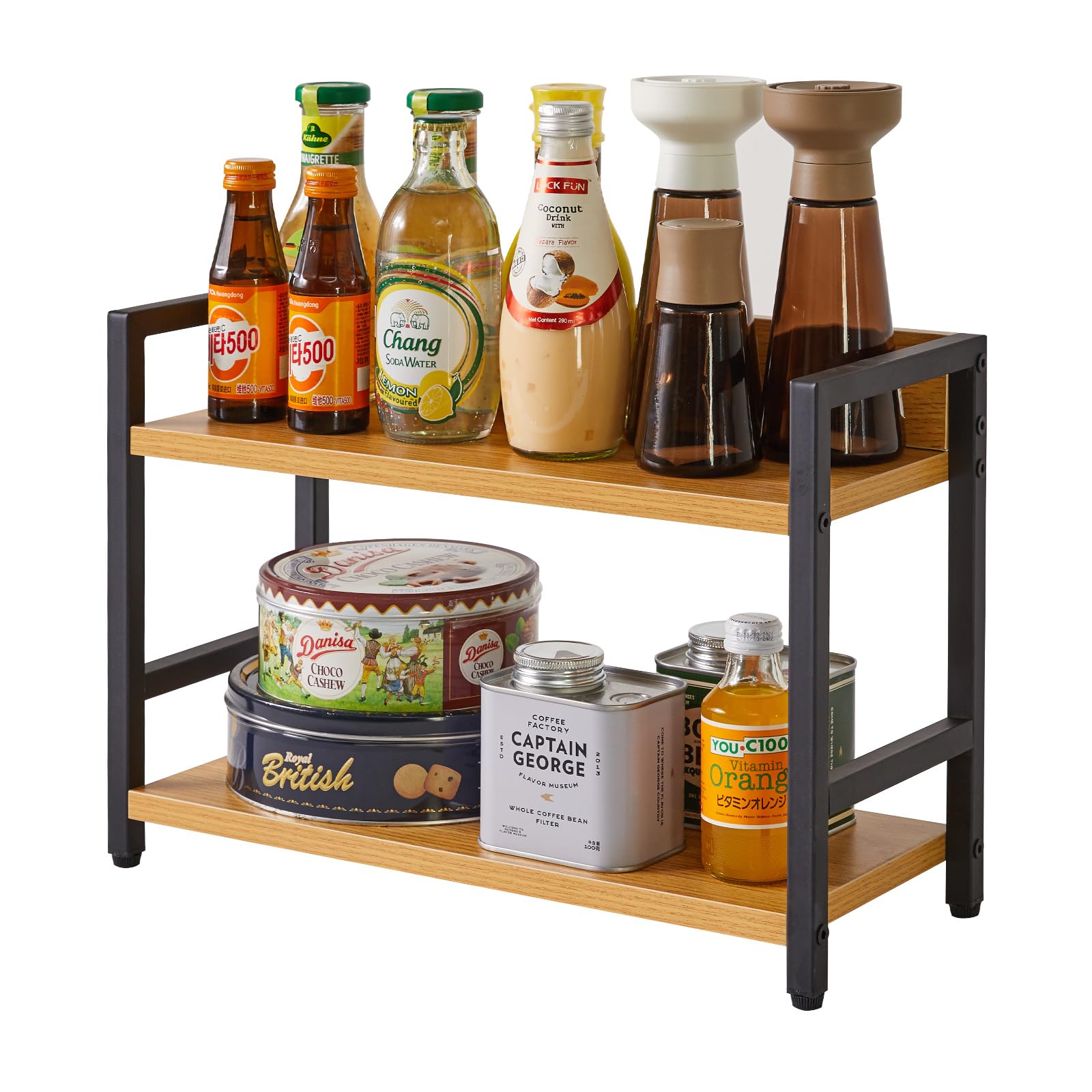 IBUYKE Étagère à épices,Rangement Cuisine à 2 niveaux,Natürlich TLJ002N | Rangement Epices cuisine Organisateur de bureau Pieds Réglables pour Salle à manger Bureau