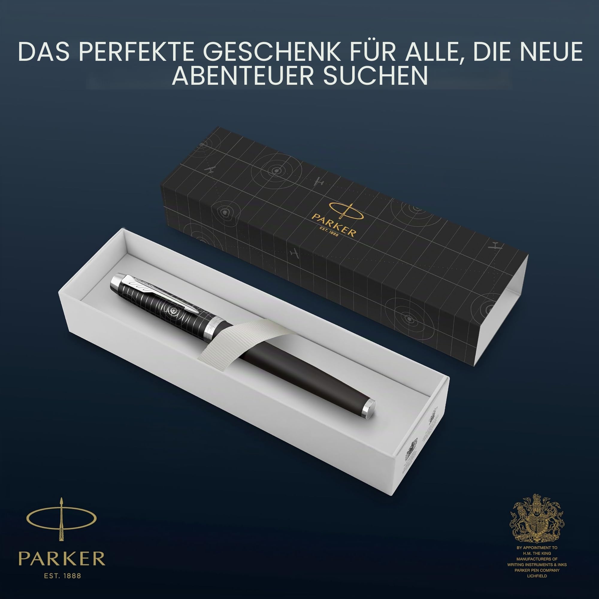 Parker IM Premium Füller | Legacy of Flight Kollektion | Chromverzierungen | Feine Feder | Blaue Tinte | Geschenkbox