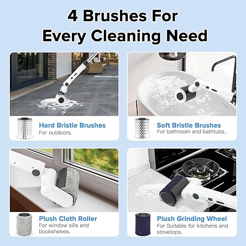 Miniatura 4 de Cepillo de limpieza eléctrico tipo rodillo, nuevo limpiador de ducha inalámbrico con 200 minutos de funcionamiento, 2 velocidades y mango extensible
