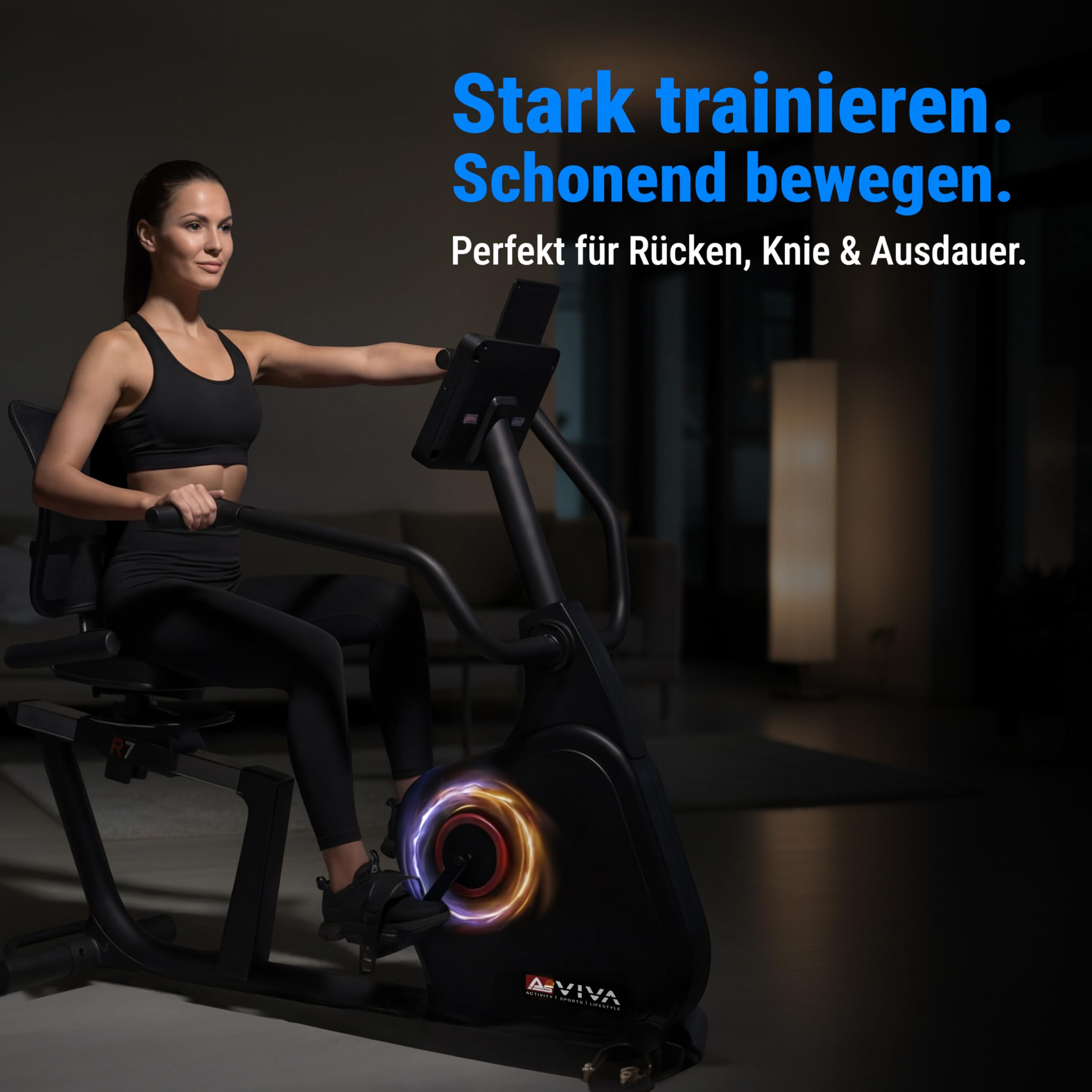 AsVIVA R7 Liegeergometer | Ergometer Fahrrad mit Sitz & Rückenlehne, 24 Programme, 18 kg Schwungmasse, Pulsmessung