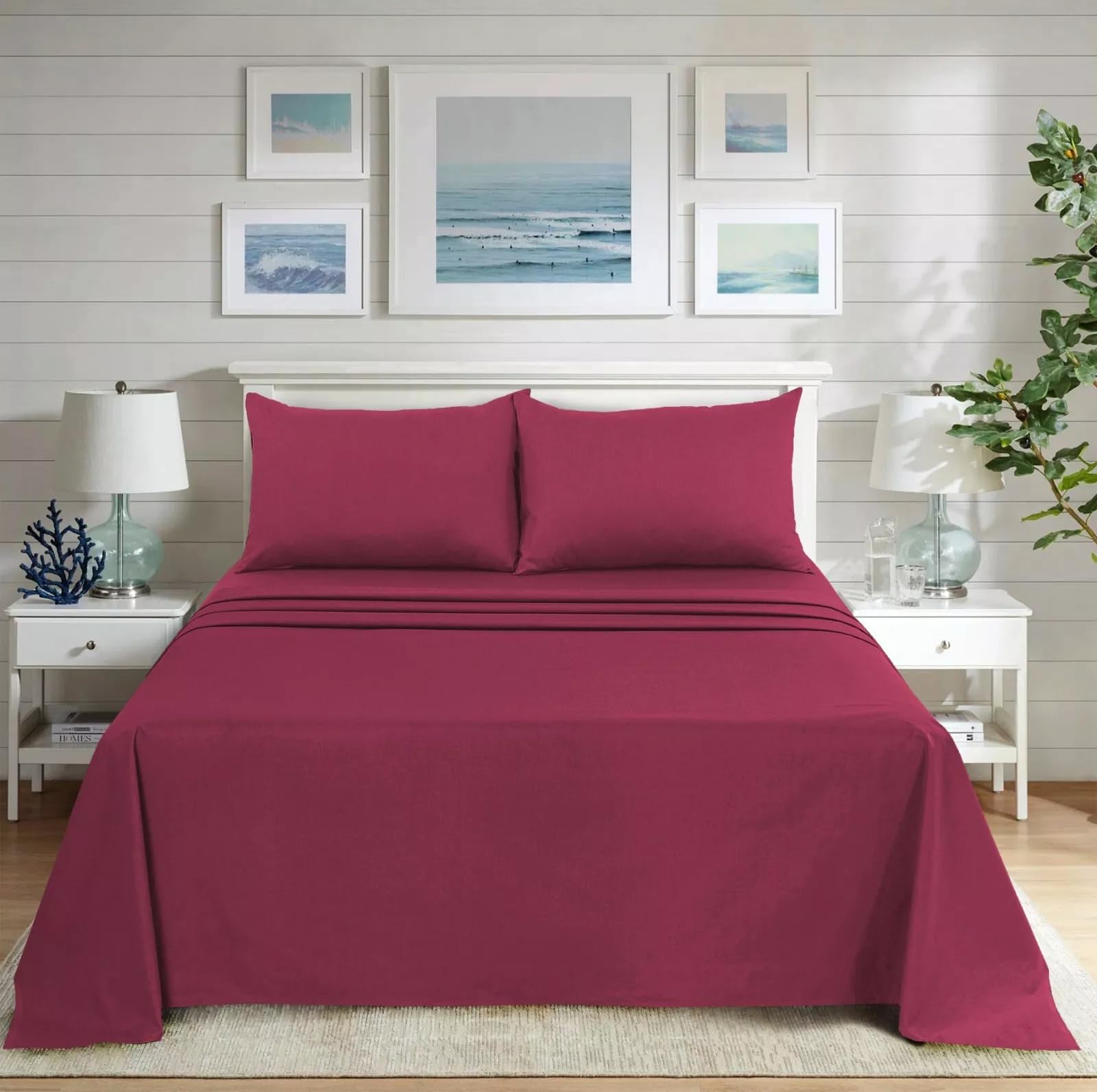 Black Horse Surrey Burdundy Black Horse Flat Sheet - Poly Cotton Easy Care Soft Brushed Microfibre Fabric - Wrinkle, Shrinkage And Fade Resistant | Hotel Quality Bedding Sheet