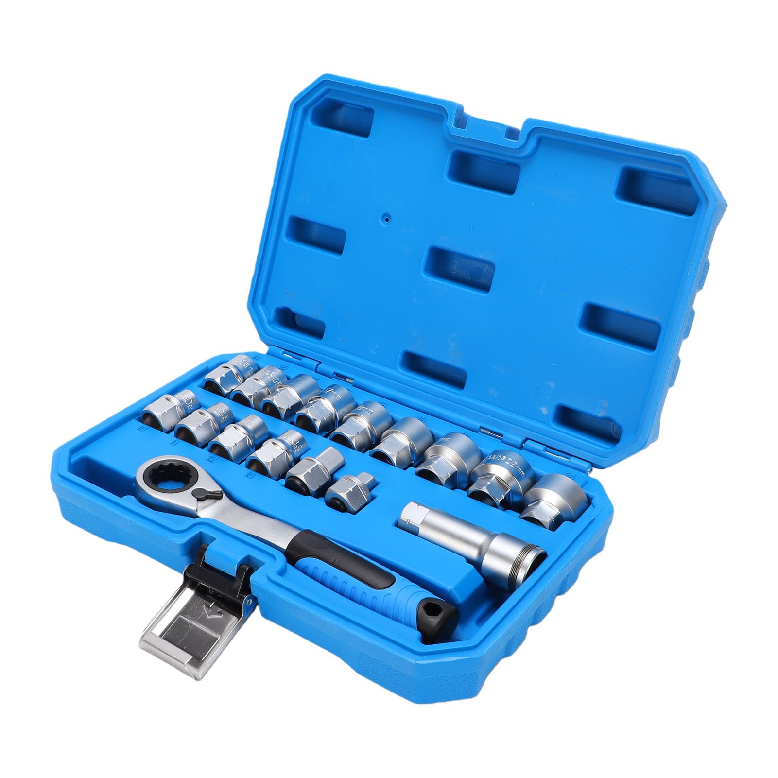 Goshyda Juego de Llaves de Paso de 17 Uds., Tomas Métricas de Accionamiento de 3/8 Pulgadas y 1/2 Pulgadas, 2 en 1, Trinquete de 72 Dientes, Kit de Llave con Perno Largo de Acero CR V