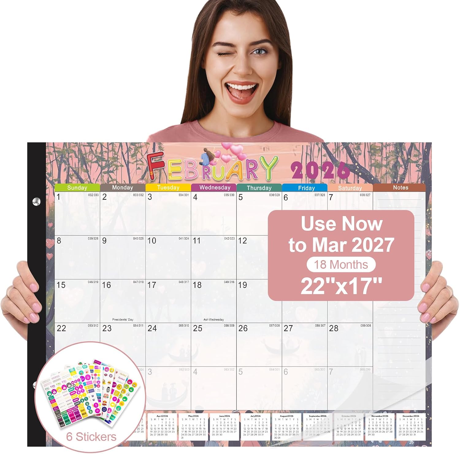 Gannyfer Desk Calendar 2026-2027, 18-Month Large Desk Calendar, Use Now Until March 2027, 22" x 17" Desktop Pad Calendar, with Notes Section, Thick Paper, Large Grid Layout (6 Stickers Included)