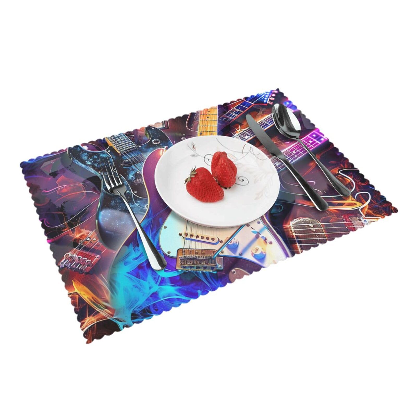 Magic Electric Guitar Music Printed Placemat Heat Resistant Place Mats Set of 4 PCS Washable Kitchen Table Mats, 12x18 Inch