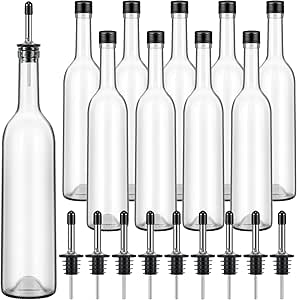 Baderke 6 Pack Glass Long Neck Bottles With Pourer And Caps Clear Glass