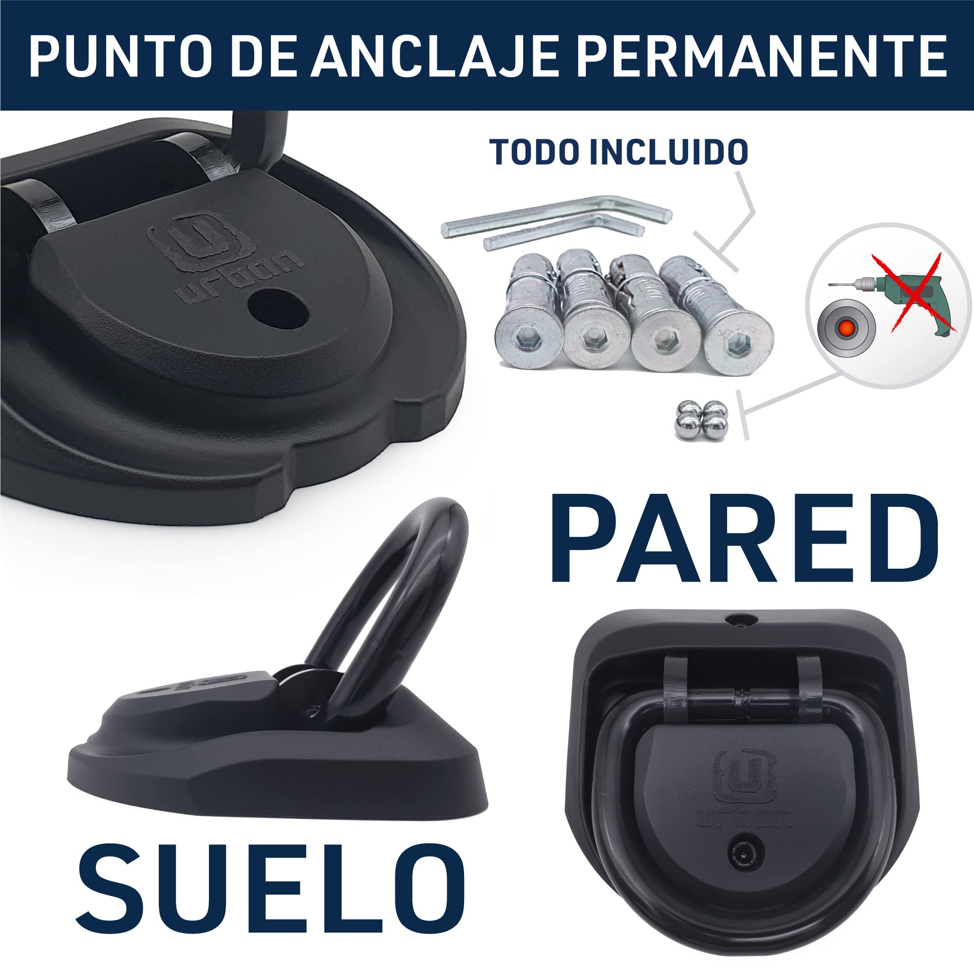 urban UR55 Anclaje Suelo Moto Alta Seguridad Testado, Anilla ø14 Abatible Acero Endurecido, 4 Pernos Expansion, Antirrobo Fijación Pared Cadena Garaje Remolque Parking Motocicleta Scooter Bicicleta