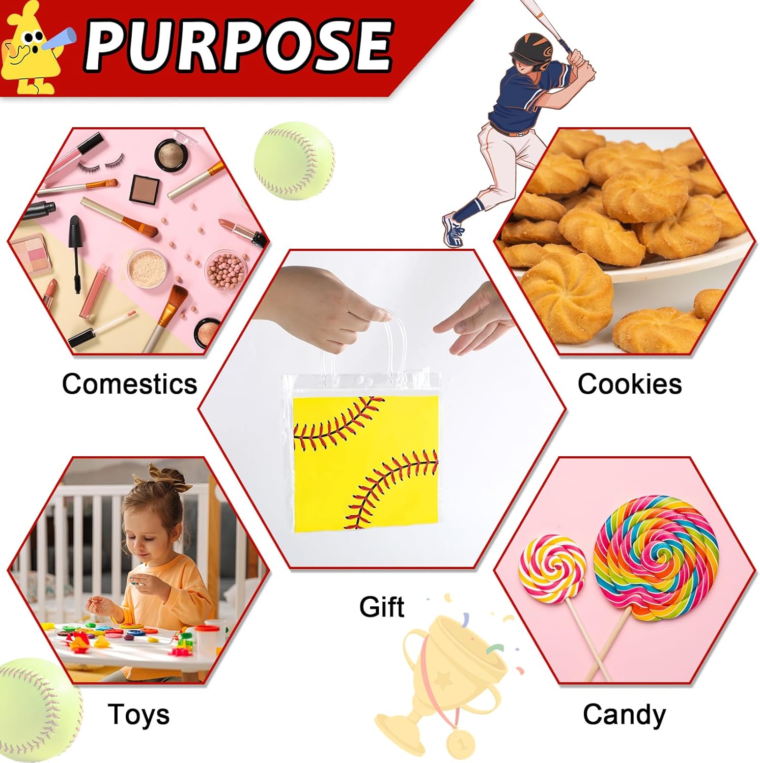 36Pcs Softball Clear PVC Gift Bags with Handles Bulk Sport Goodie Treat Candy Bags Softball Theme Party Favor for Girls Sports Team Birthday Baby Shower Party Favor Decorations Supplies 8 x 8 x 3in - Image 3