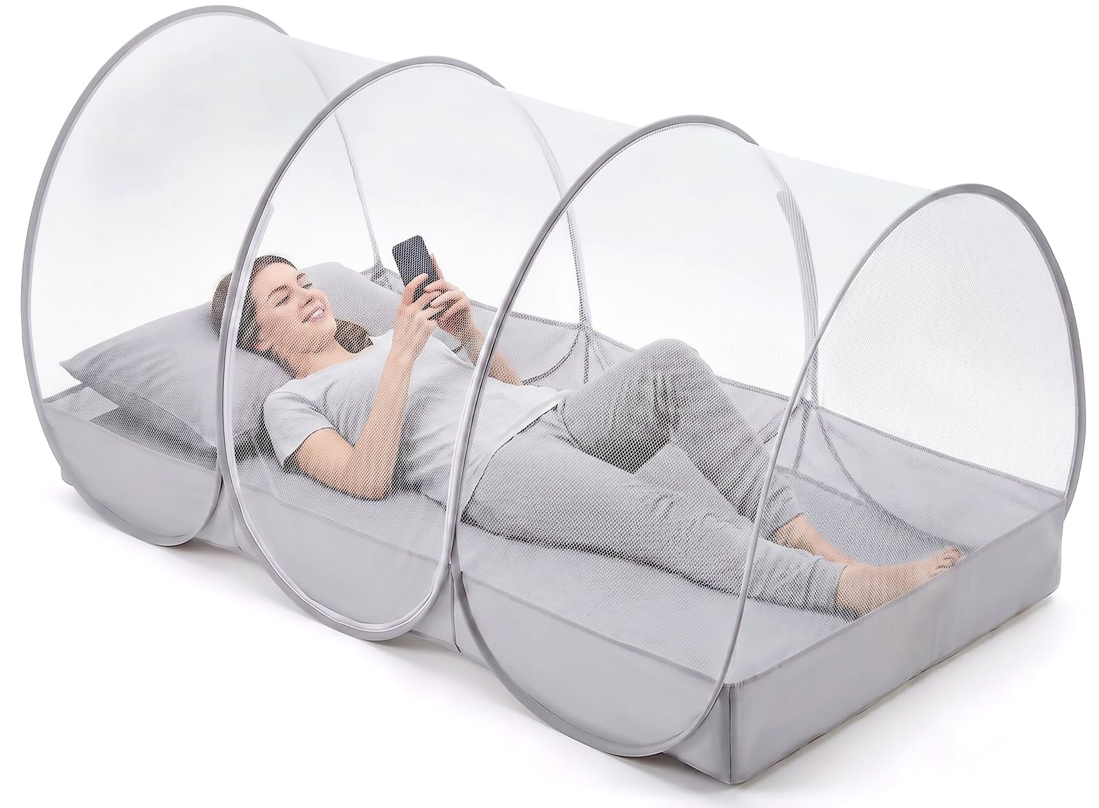 Orzbow Large Mosquito Net | Portable Pop Up Mosquito Tent for Insect, Fly & Bug Protection with Charging Cable Access and Storage Pocket for Bed,