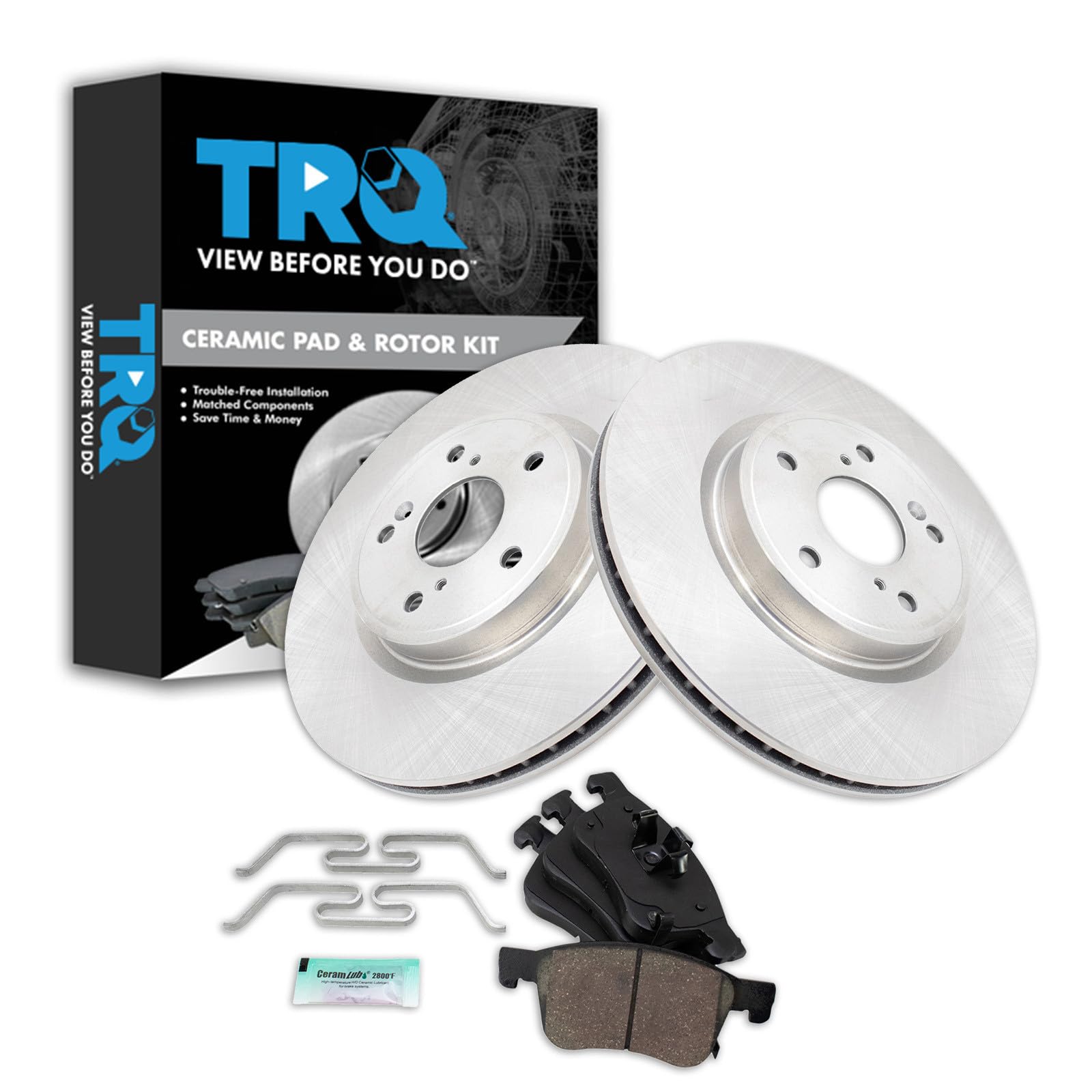 TRQ Front Brake Pad and Rotor Set Ceramic Compatible with 2018-2021 Honda Accord