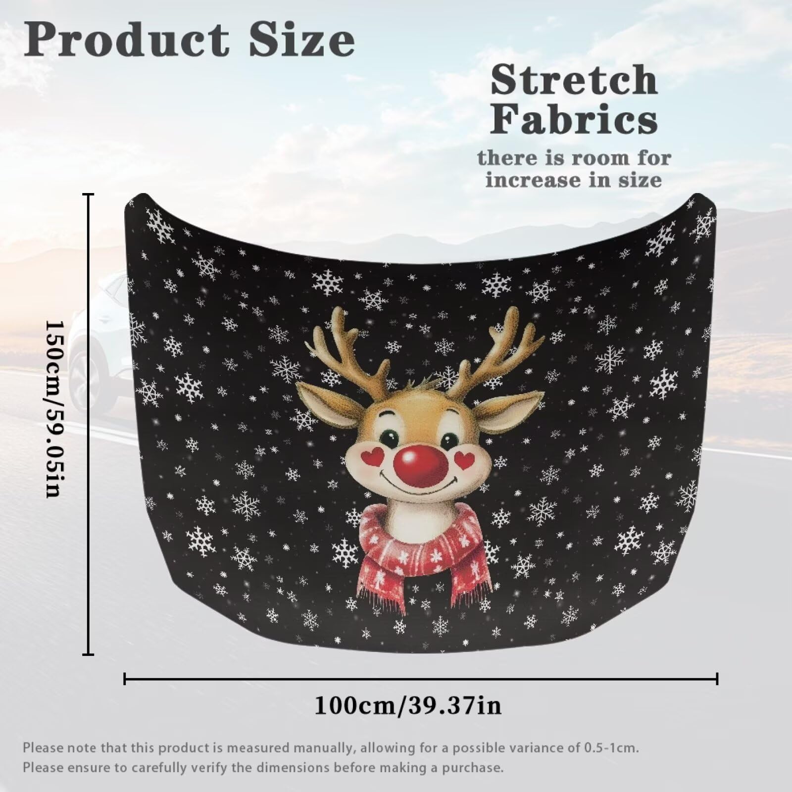 Tomeusey Christmas Deer Snowflakes Car Hood Cover Waterproof Protector with Elastic HemUV Resistant Snow Dust Shield for Sedan — view 6