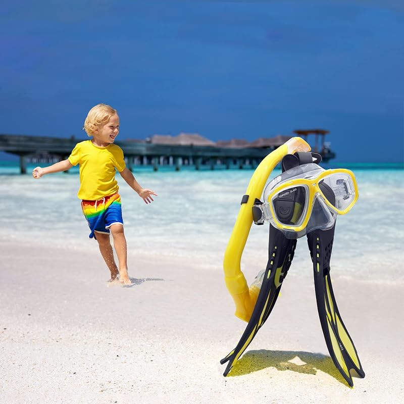 HH HHAO SPORT Gyerek Snorkel Szett 180° Panoráma Búvármaszk Úszóuszony Száraz Légcső