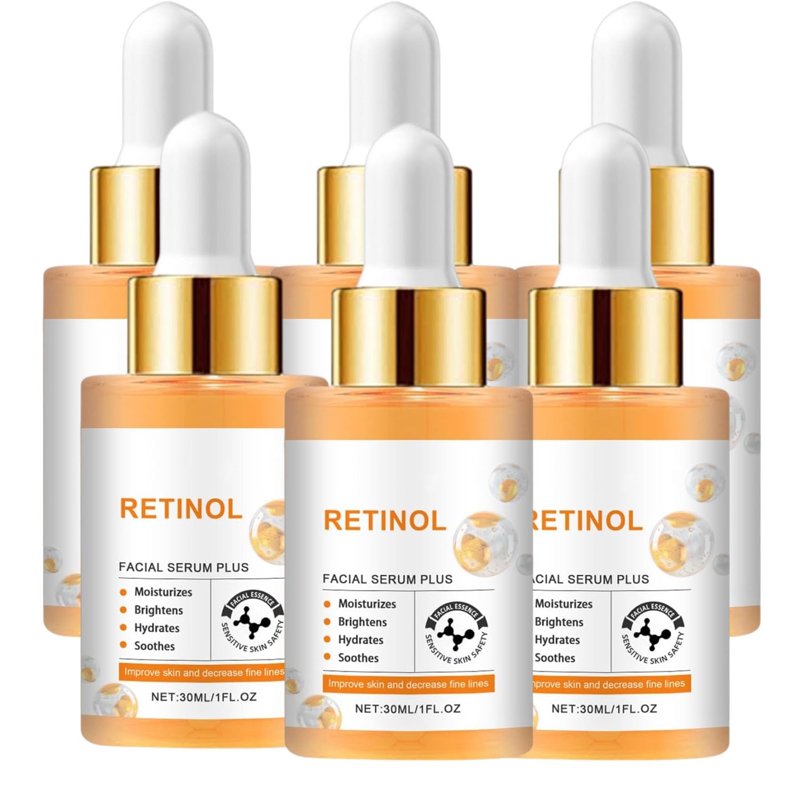 Retinolowe serum do twarzy, retinolowe przeciwstarzeniowe serum do twarzy, retinolowe serum do twarzy, retinolowe serum do twarzy, ujędrniające, nawilżające, rozjaśniające i wygładzające (6 szt.)