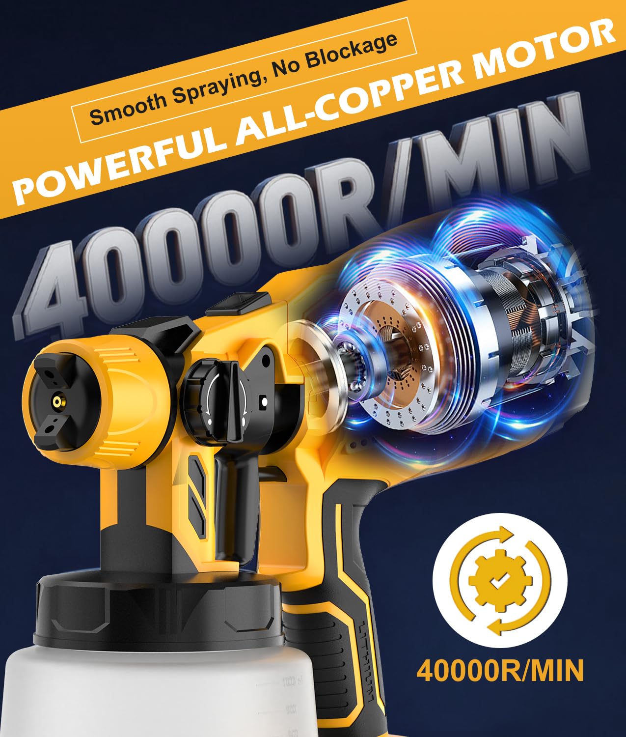 WADEO Pulverizador de Pintura HVLP 800 W, Pulverizador Eléctrico con 8 Boquillas & 3 Patrones, 1000 ml, Flujo y Ángulo de Rociado Ajustables, para Vallas, armarios, Paredes, techos, Muebles, jardín