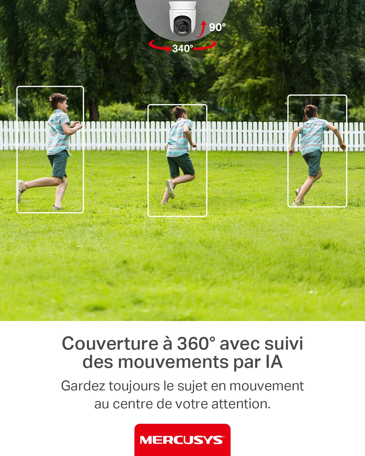 MERCUSYS Caméra de Surveillance WiFi extérieur 360° 2K 3MP, Vision Nocturne Couleur, Détection de Personne et Suivi de Mouvement, Étanche IP65, Alarme sonore Personnalisable, MC510