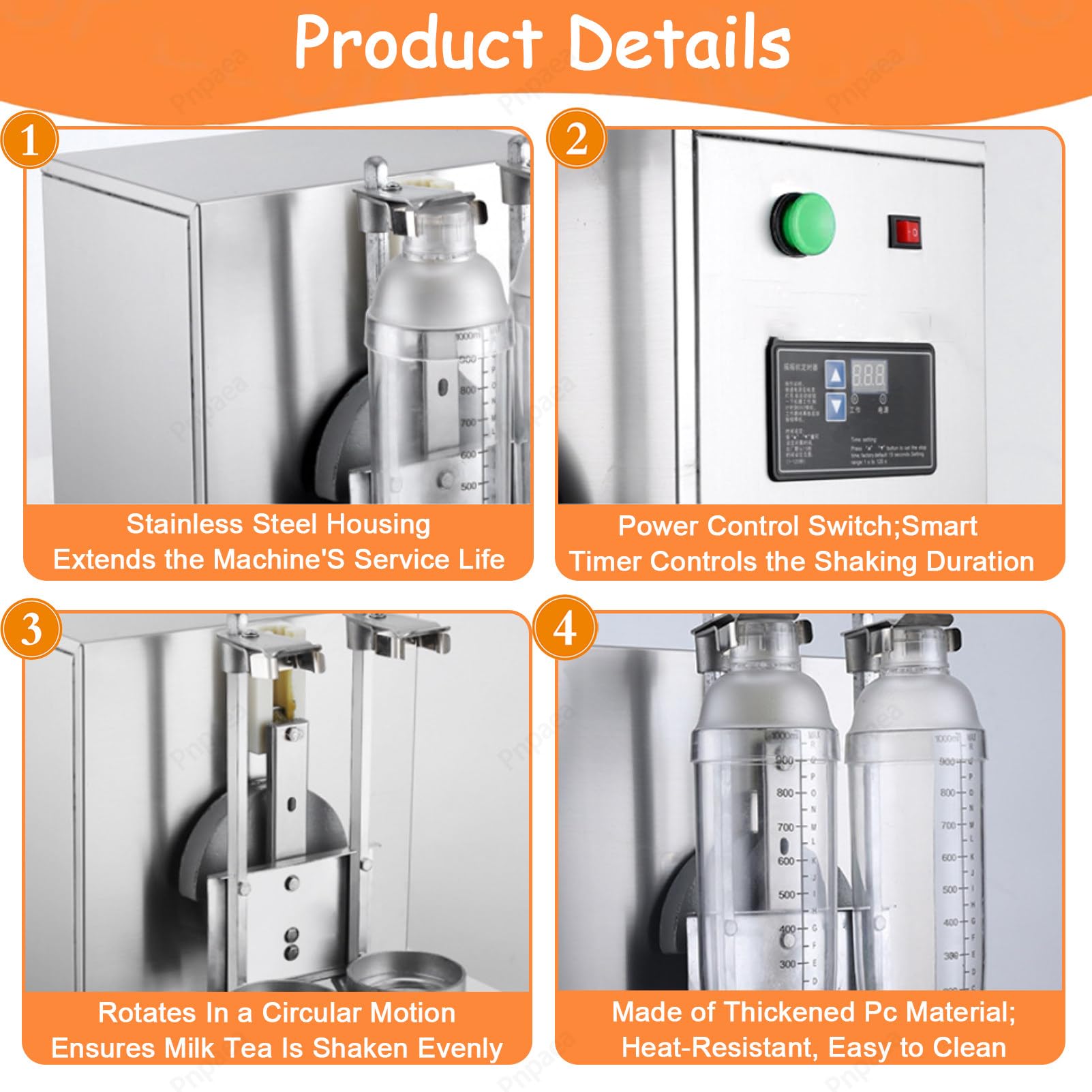 Frullatore Elettrico Professionale, Shaker per Bubble Tea, 2 Doppi Bicchieri da 1000 Ml per Milkshake, Shaker Elettrico per tè al Latte E Cocktail