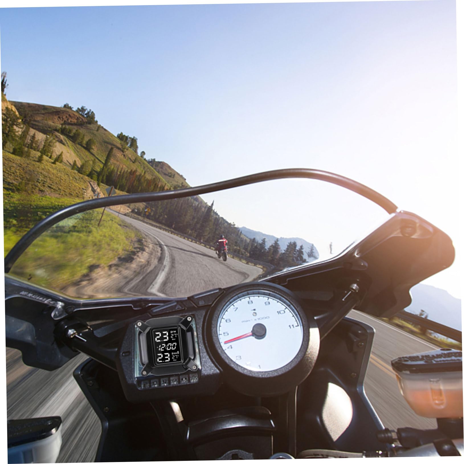Anneome Monitor De Presión De Neumáticos para Motocicleta, Sensor Digital De Alta Precisión, Sistema Profesional De De Presión y Temperatura, Uso Seguro y Confiable para Motoristas