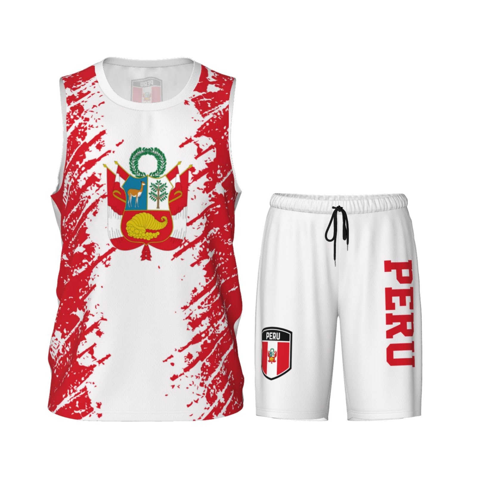 Peru Flag Grain (2) Basketball Jersey Uniform Suit For Men Adults Training Athletic Set