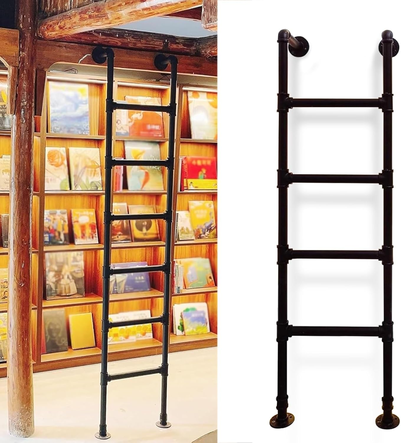 Black Basement Window Well Egress Ladder, Wall Mounted Wrought Iron Attic Bunk Bed Ladder, Metal Step Ladders for Loft Climbing Ladders for Inside Outside High Bed Library RV Apart