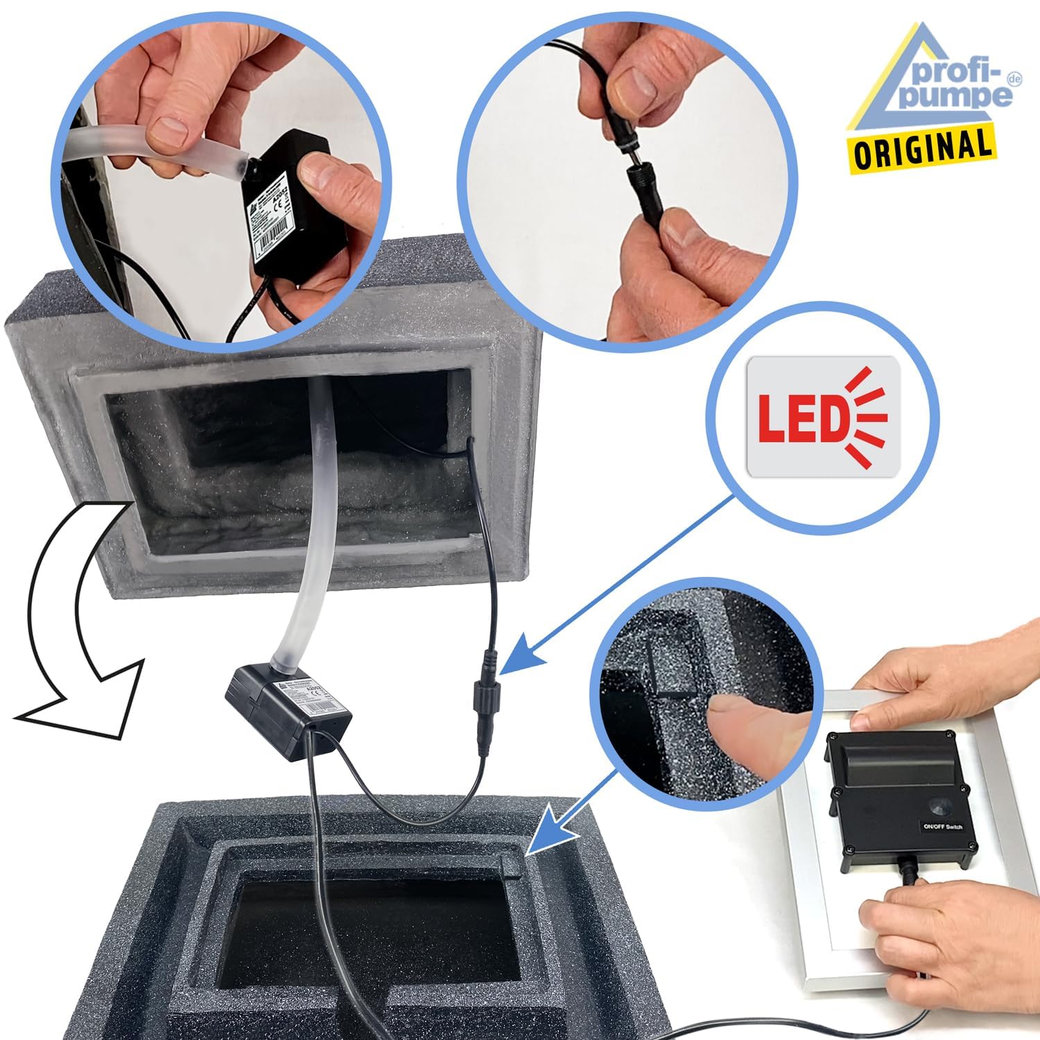 Fontana solare da giardino fontana solare fontana decorativa a cascata da giardino, pompa per laghetto, basalto per terrazza, balcone, con batteria agli ioni di litio e luce LED