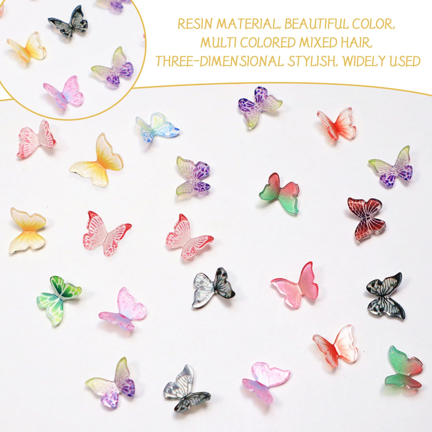 HINFHI 80 Pieces Of Colorful Three-Dimensional Mini Butterfly, Cute Mini, Exquisite Resin Nail Stickers - Image 3