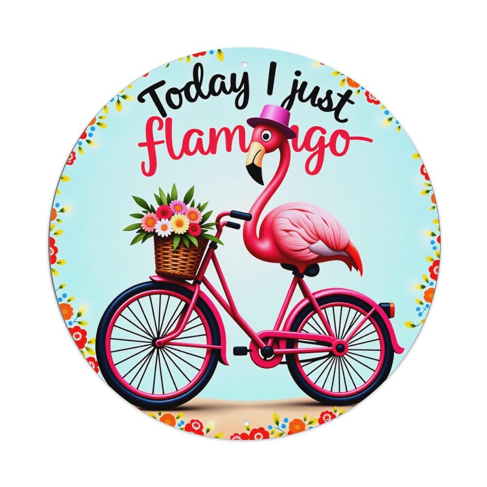 Flamingo Bicycle Flower Basket Hat Metal Tin Sign Vintage Garden Bedroom Cafe Bar Man Cave Home Wall Decor Metal Poster 8x8 inches