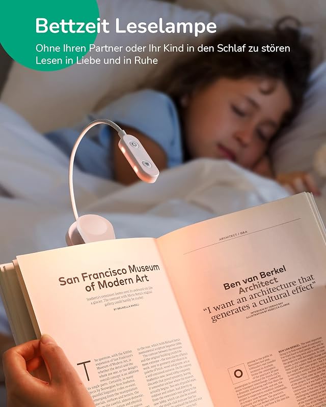 EDISHINE USB Tölthető Olvasólámpa Csipesszel - 3 Színmódú LED Könyvlámpa, Folyamatosan Szabályozható, Szembarát Fény Ágyhoz, Autóhoz