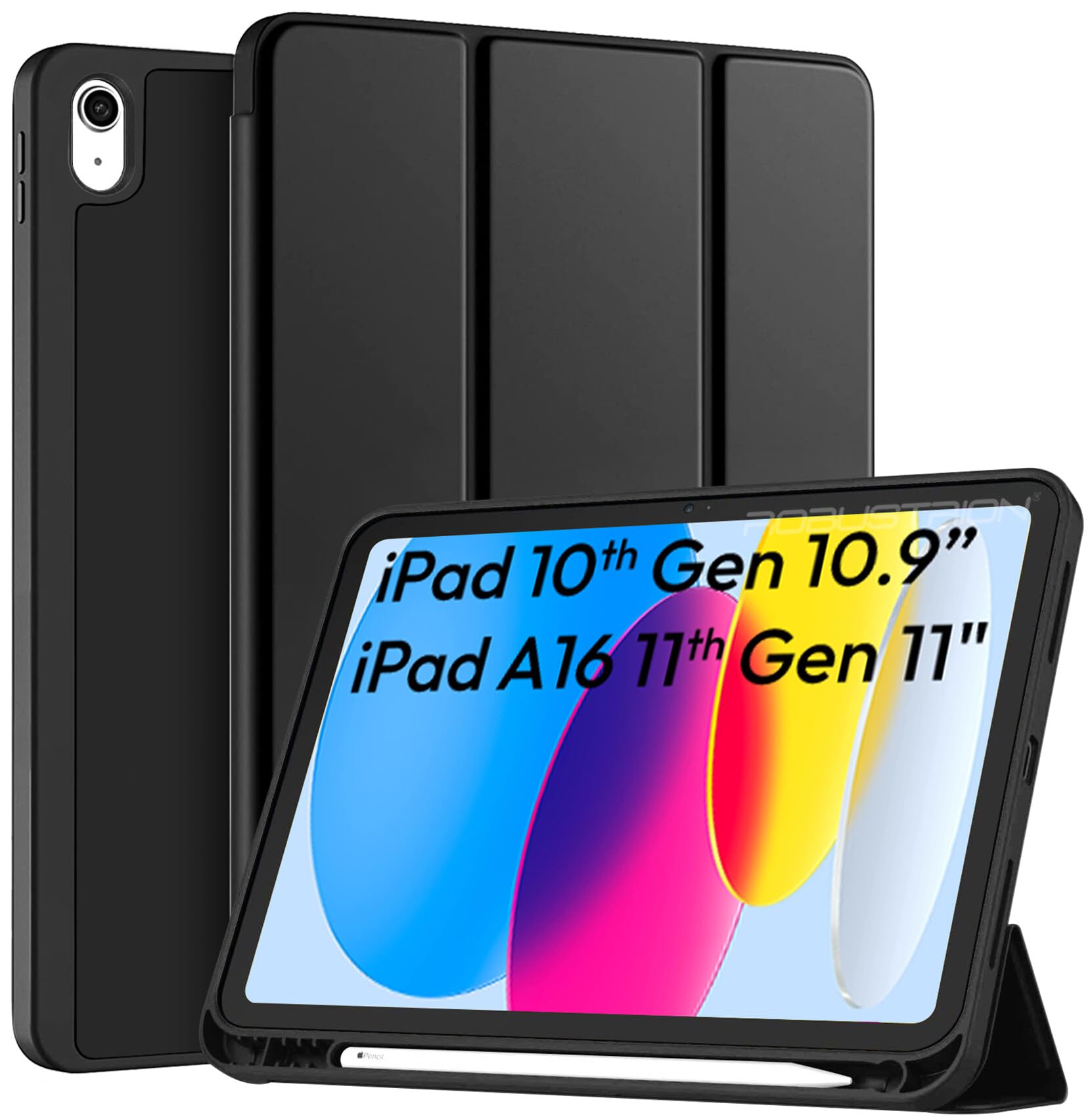 Robustrion Case for iPad 11th Gen (A16) / 10th Generation Cover Case (2025/2022), Smart Flexible Trifold Flip Stand Cover [Pencil Holder] for iPad 10th Gen / 11th Generation [Auto Sleep Wake] - Hippy — Amazon image 12