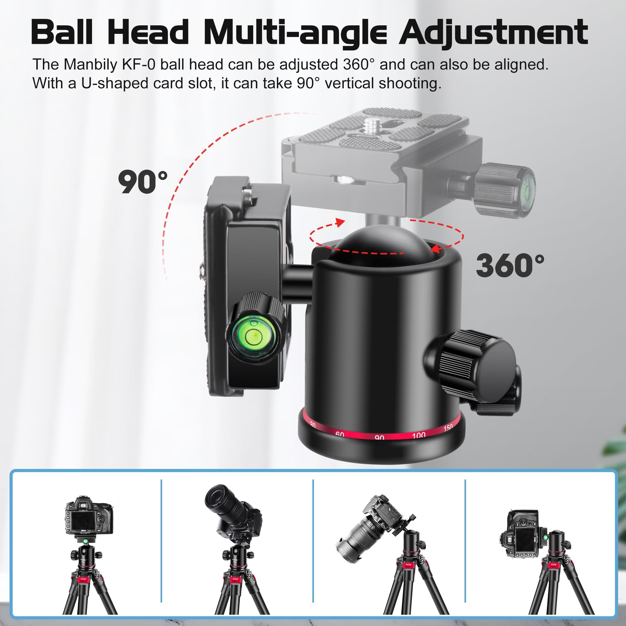 Manbily Photography Ball Head,360 Degree Rotation, with Quick Release Plate and Level Gauge, Metal Aluminum, Suitable for Tripod,DSLR,Camcorder,Monopod,Maximum Load 17.6lb(KF-0)
