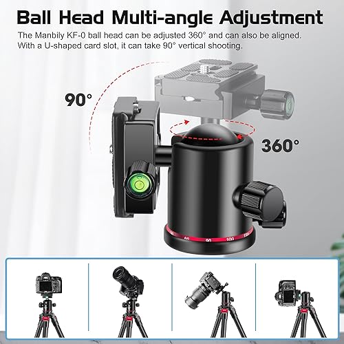 Miniatura 5 de Ball Head Manbily - Cabeza de trípode de metal de aluminio, cabeza monopie panorámica de 360° con placa extra Arca Swiss de liberación rápida, carga