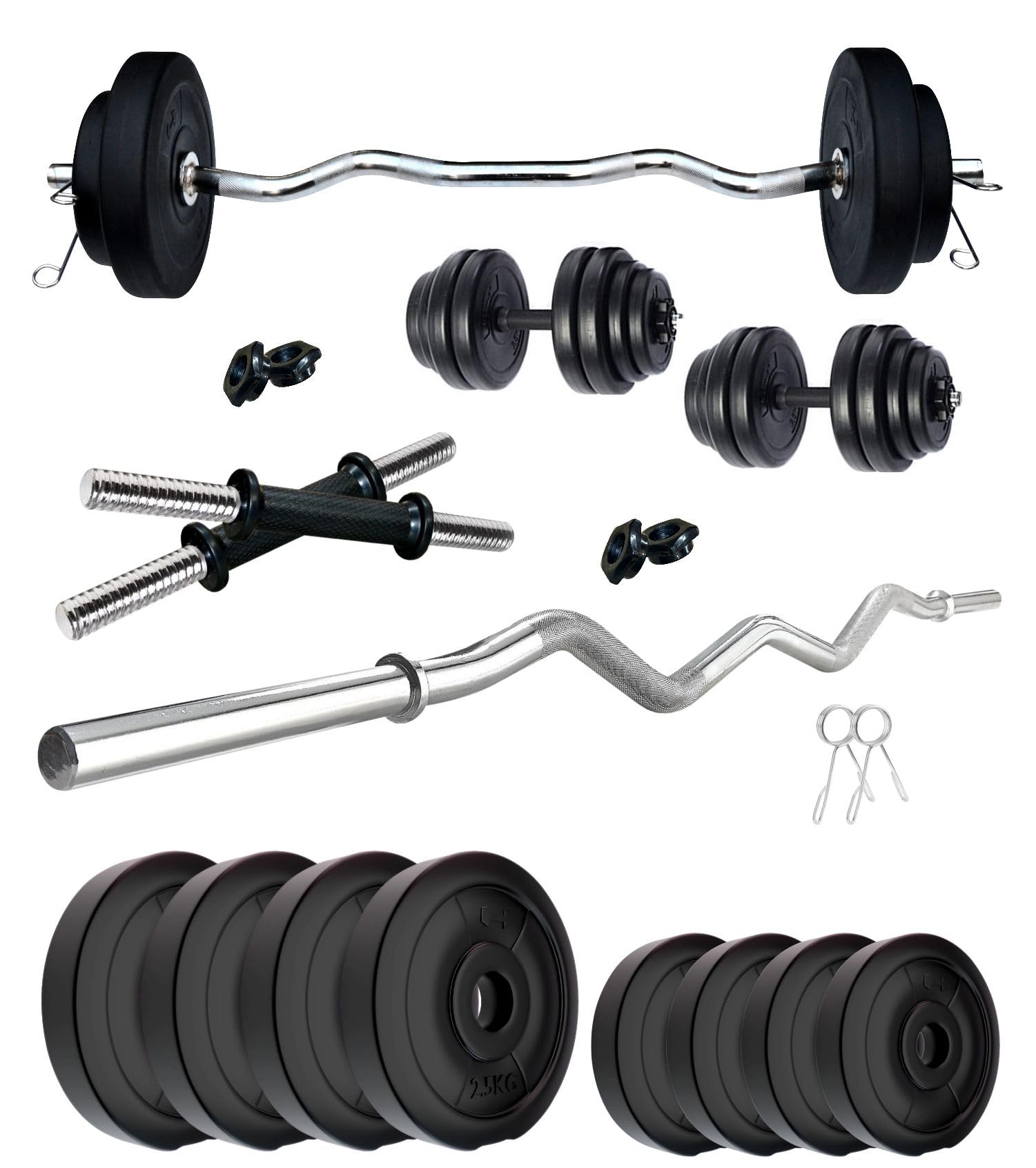 Kore PVC 14 Kg Home Gym Set with One 3 Ft Curl Rod and One Pair Dumbbell Rods, Multicolour